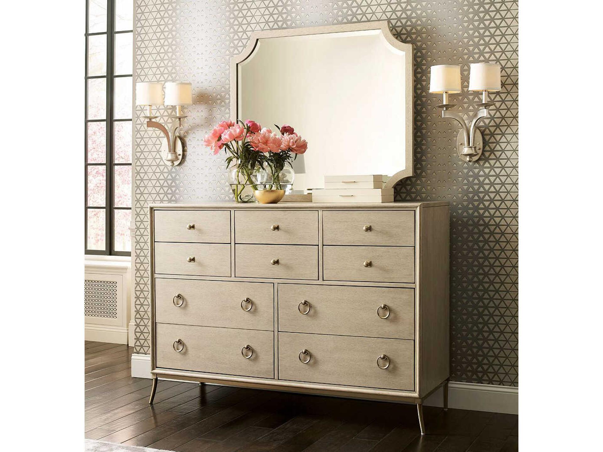 Lenox Gold Hardwood Double Dresser with Mirror