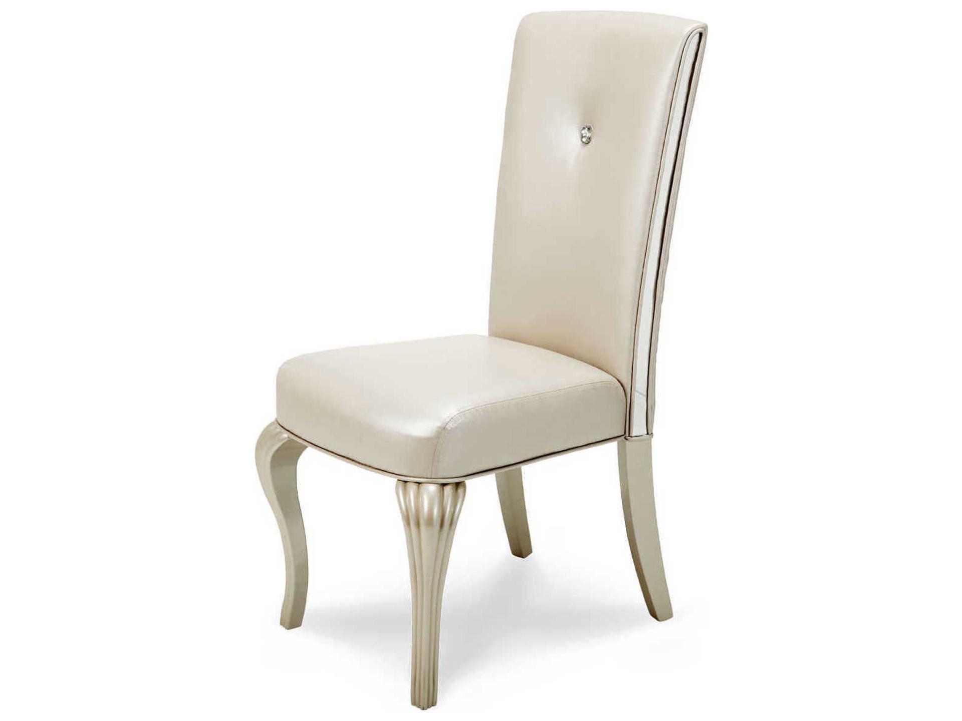 Michael Amini Hollywood Loft Leather Beige Upholstered Side Dining Chair