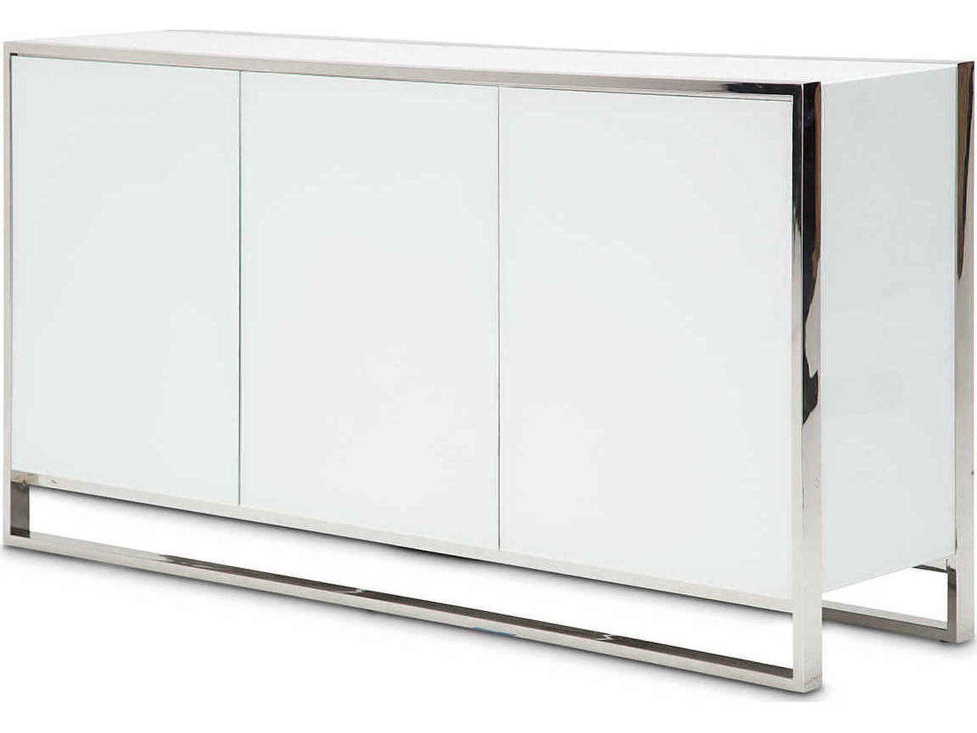 State St Glossy White Sideboard with Tempered Glass and Stainless Steel