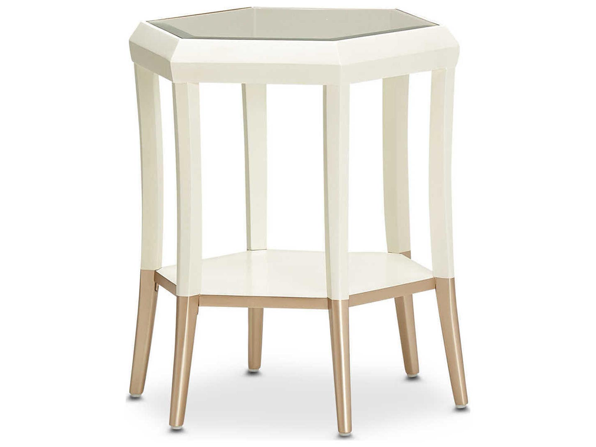 La Rachelle Octagon Glass End Table in Champagne with Chardonnay Accents