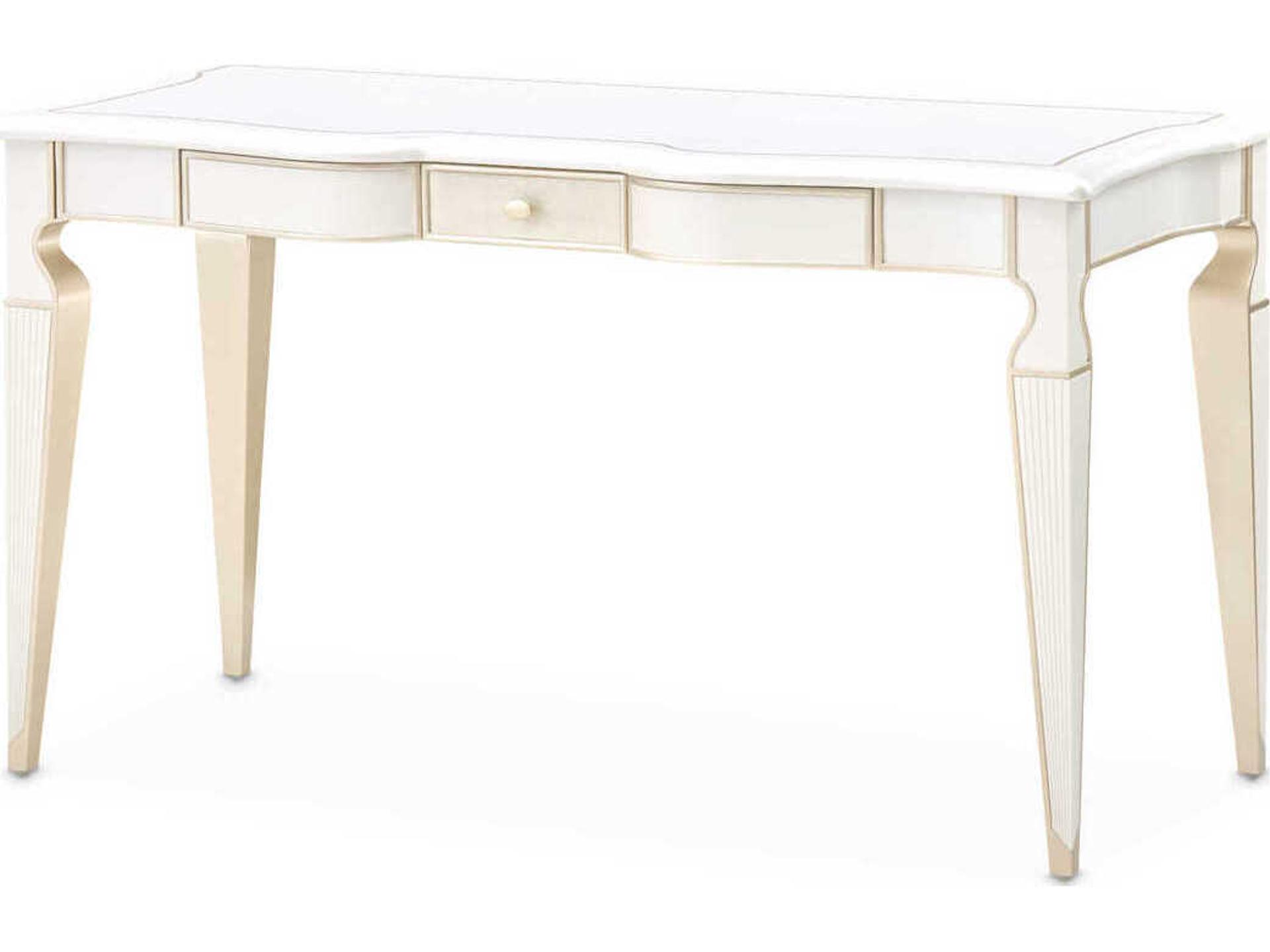 La Marisia Vanity Desk in Creamy Pearl with Birdseye Maple Veneer Top