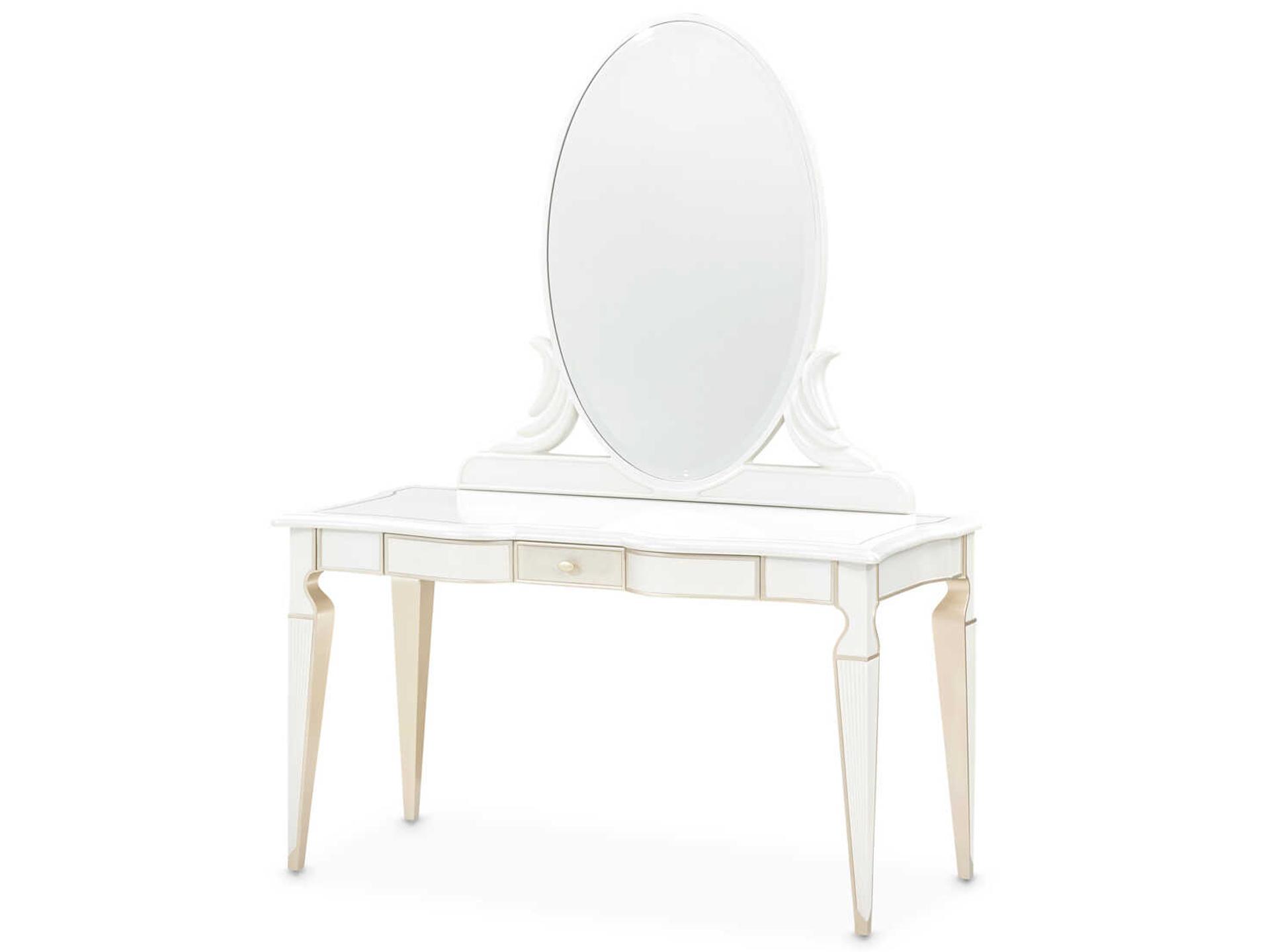 La Marisia Vanity Table with Mirror in Creamy Pearl Finish