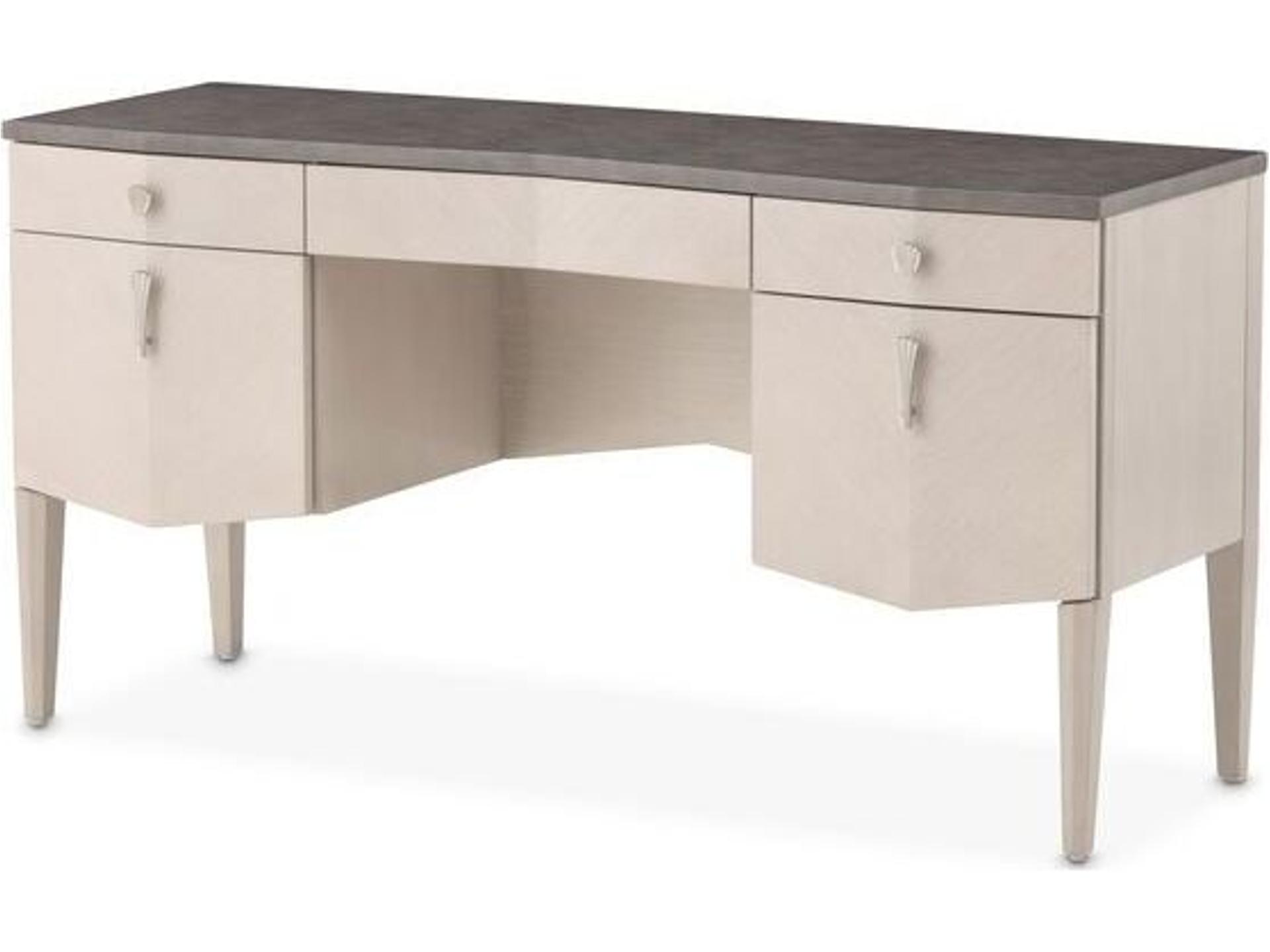 Fantosini 5-Drawer Vanity Desk in Silver Mist with Contrasting Top