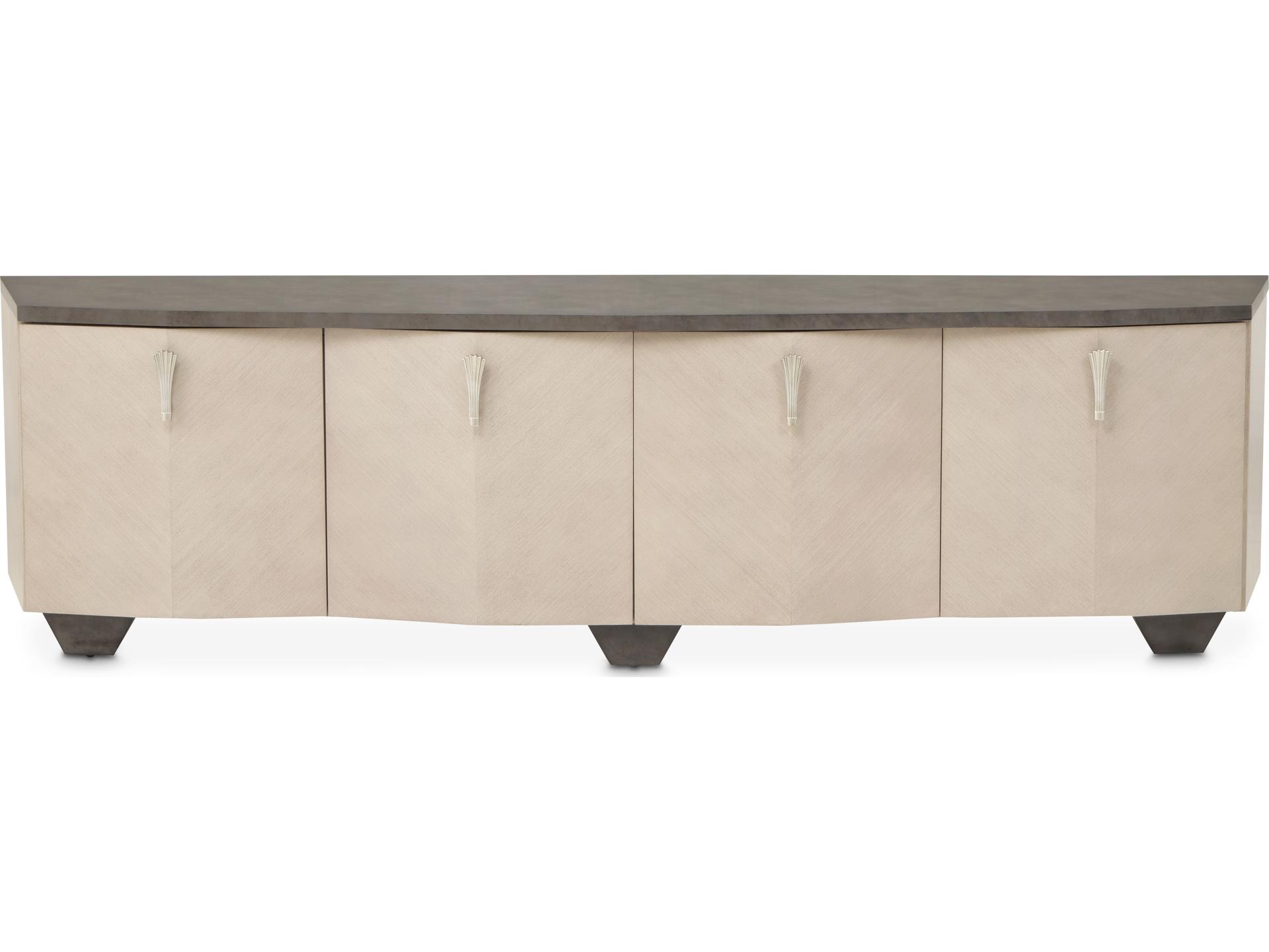 Fantosini 80-Inch Media Cabinet with Oak Veneers in Silver Mist