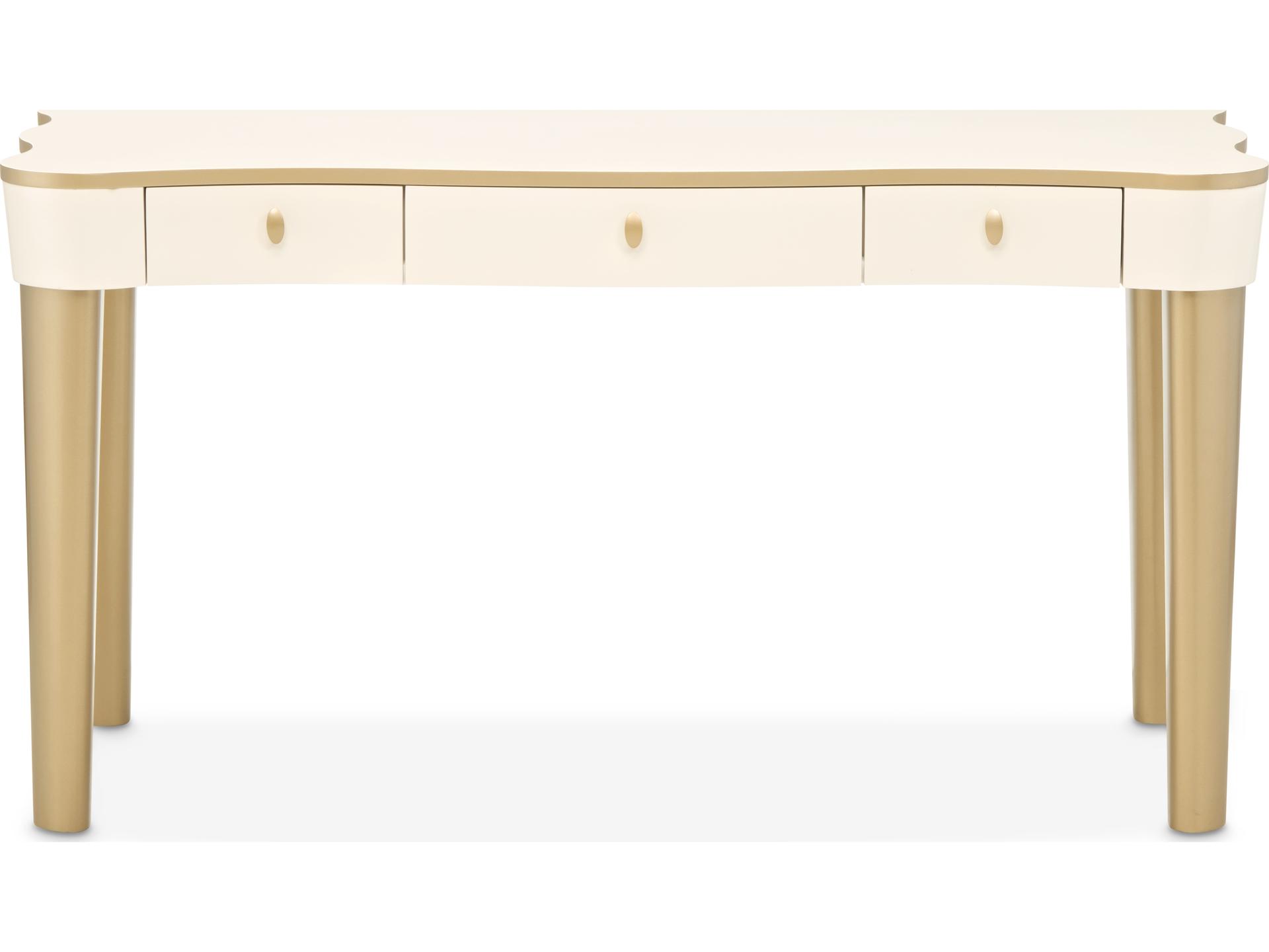 La Terrazza Vanity Desk in Creamy Pearl with Gold Tapered Legs