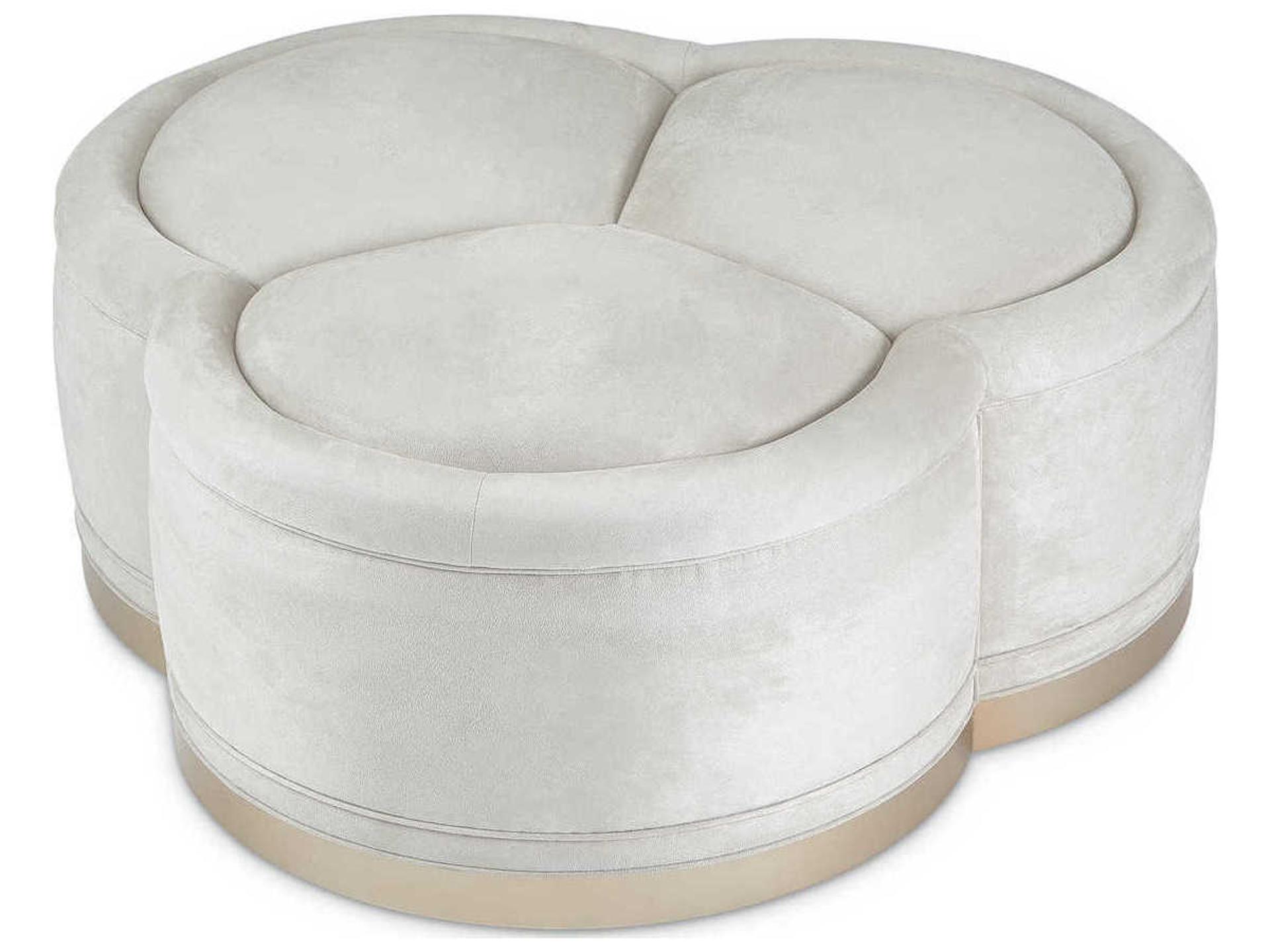 Malibu Crest Clover Cocktail Ottoman in Doeskin Faux Suede and Chardonnay Finish