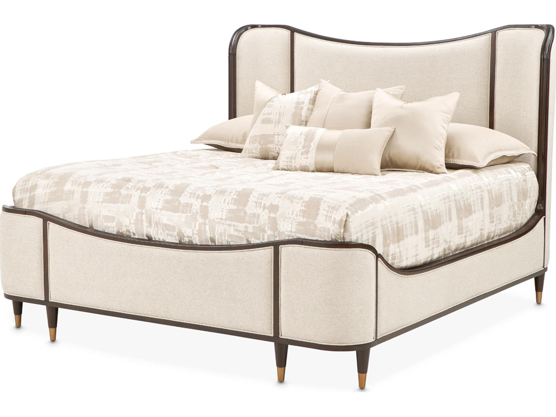 Camellia Field Linen Warm Pecan Beige Poplar Wood Upholstered Queen Panel Bed