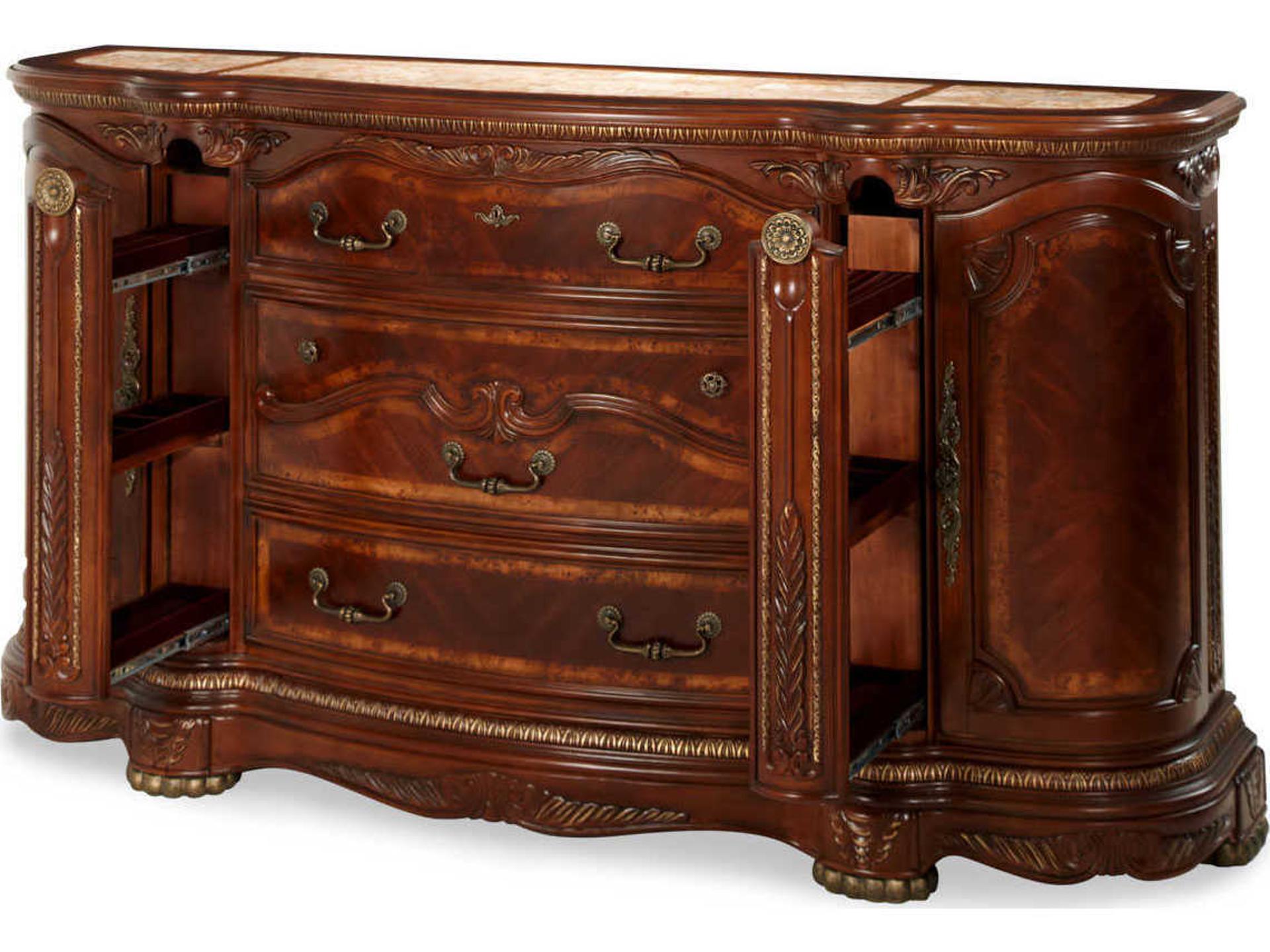 Michael Amini Cortina 5-Drawers Brown Solid Wood Dresser and Mirror Set