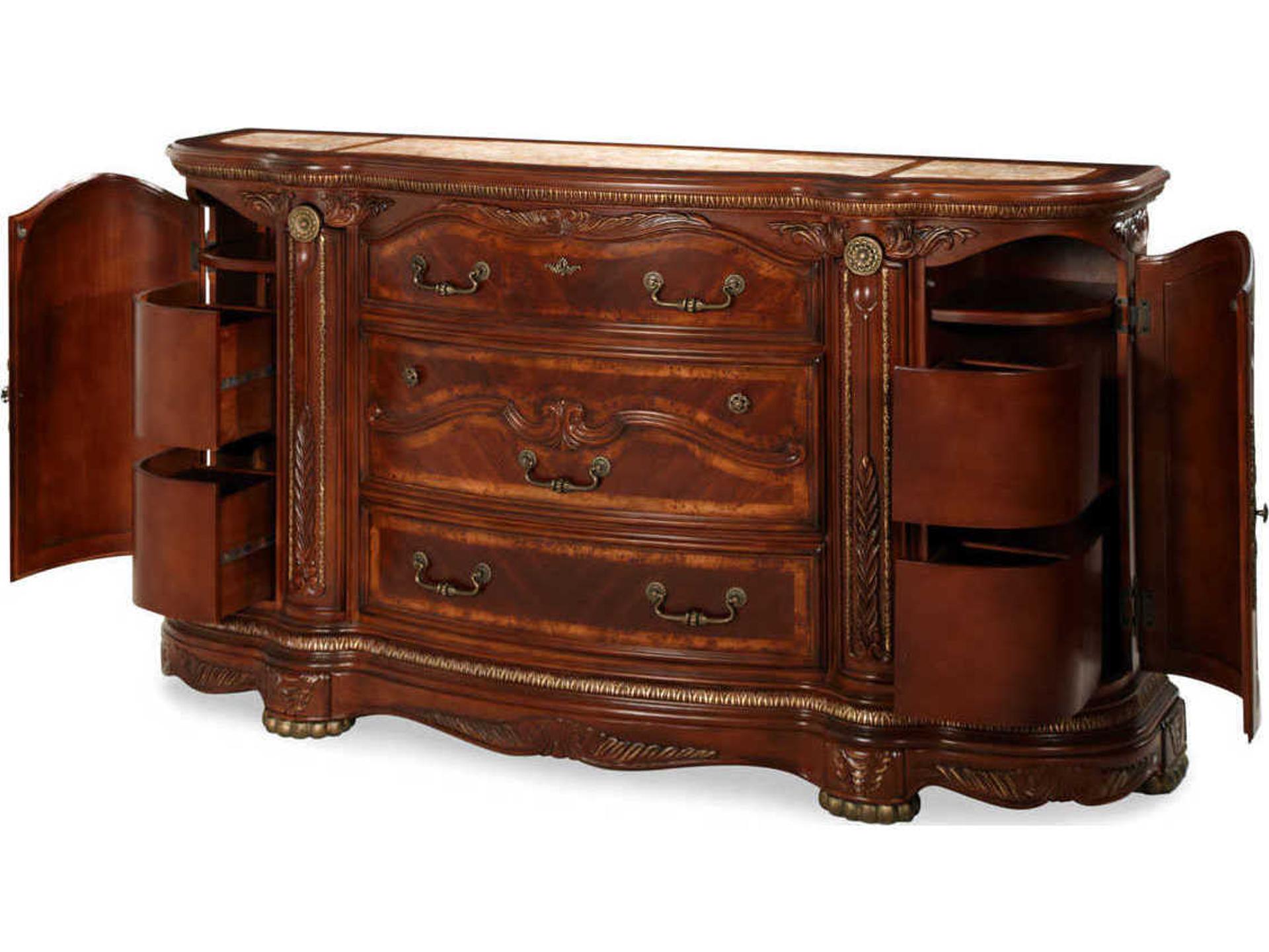 Michael Amini Cortina 5-Drawers Brown Solid Wood Dresser and Mirror Set