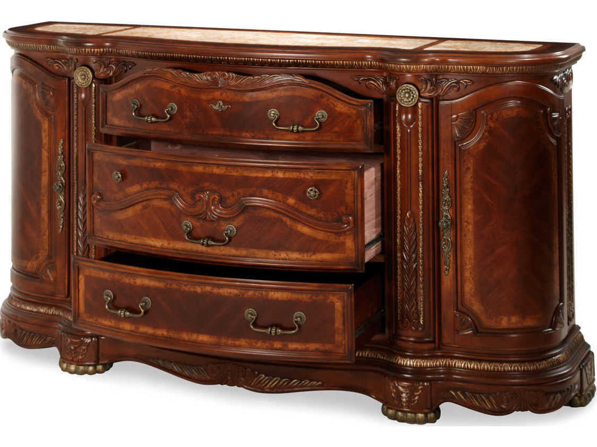 Michael Amini Cortina 5-Drawers Brown Solid Wood Dresser and Mirror Set