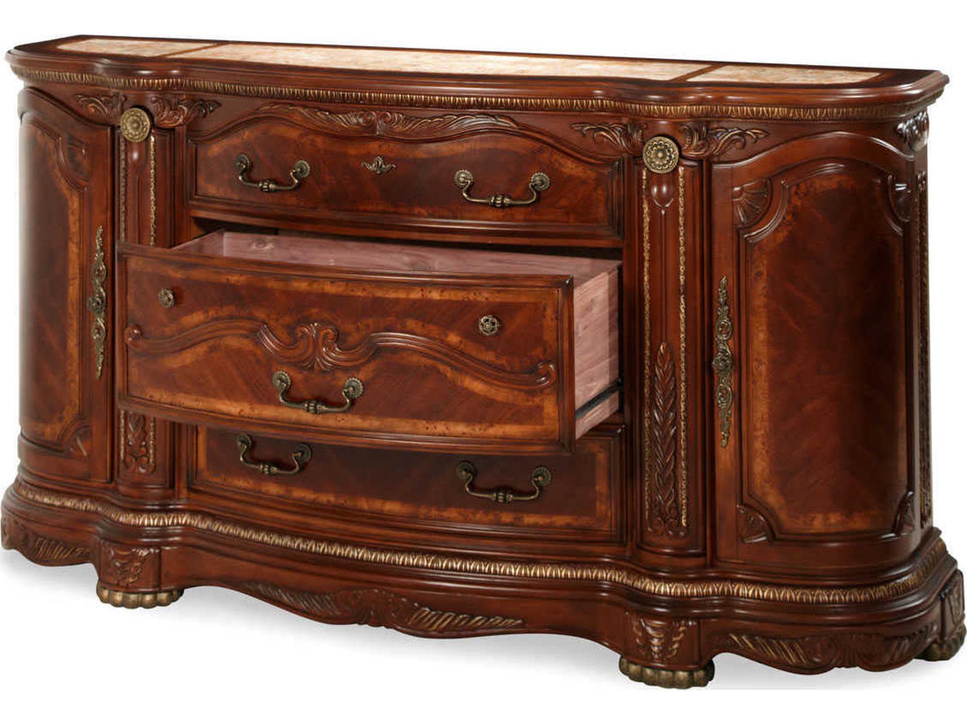 Michael Amini Cortina 5-Drawers Brown Solid Wood Dresser and Mirror Set