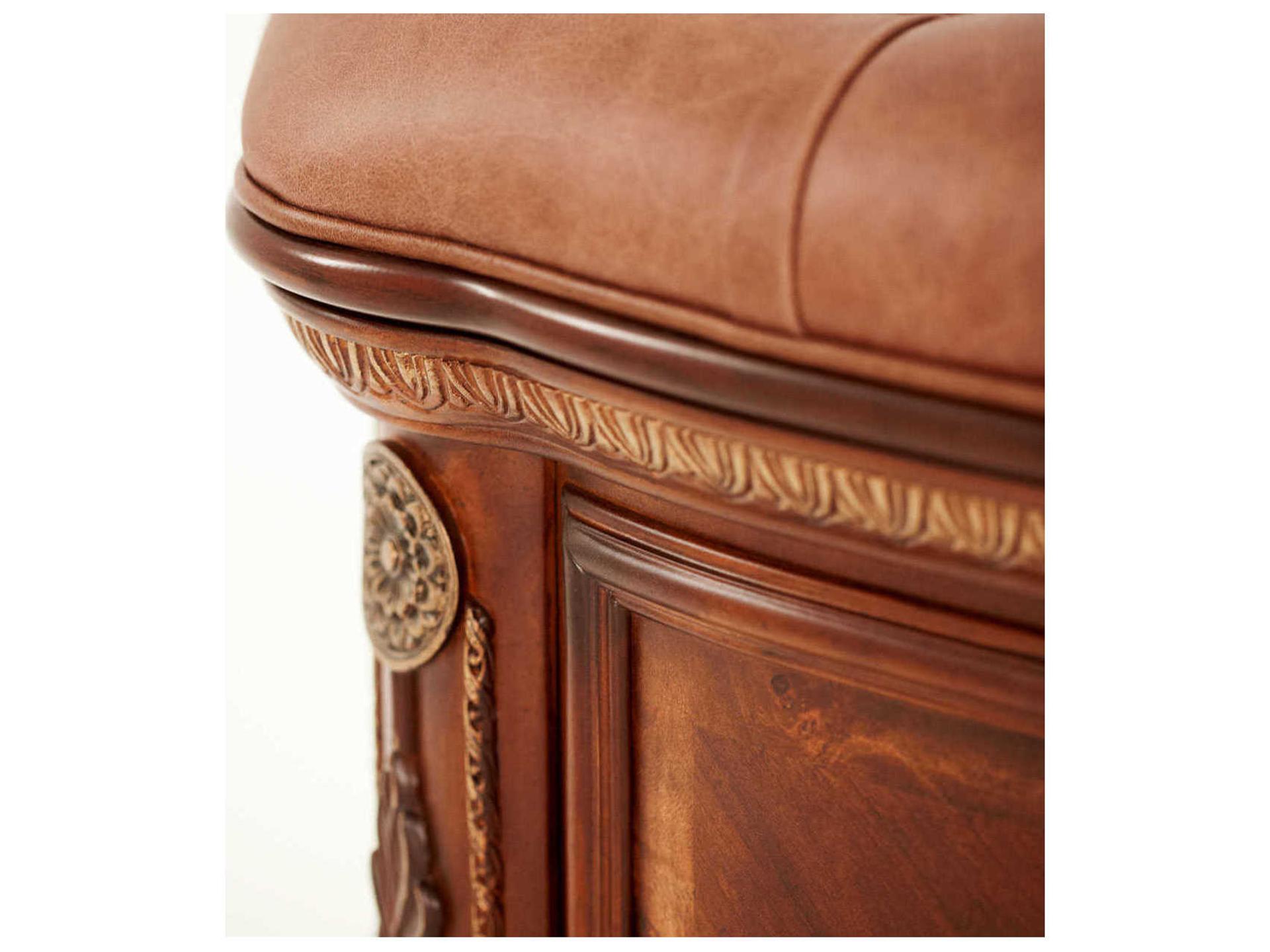 Michael Amini Cortina Honey Walnut Brown Faux Leather Accent Bench