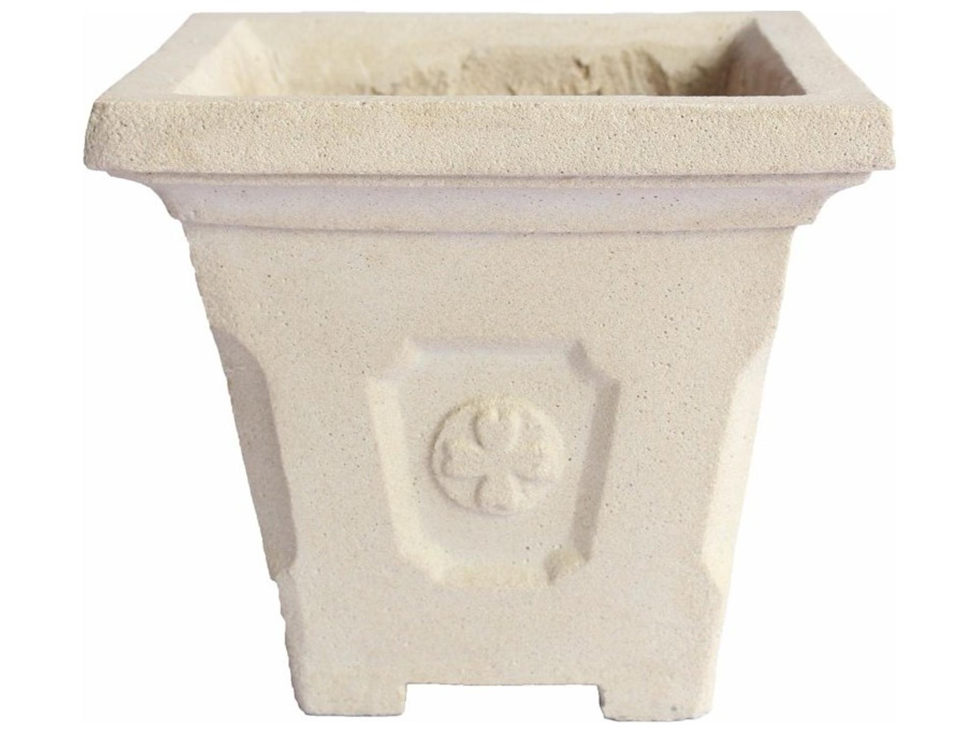 Amalfi Square Cast Limestone Planter in White Natural