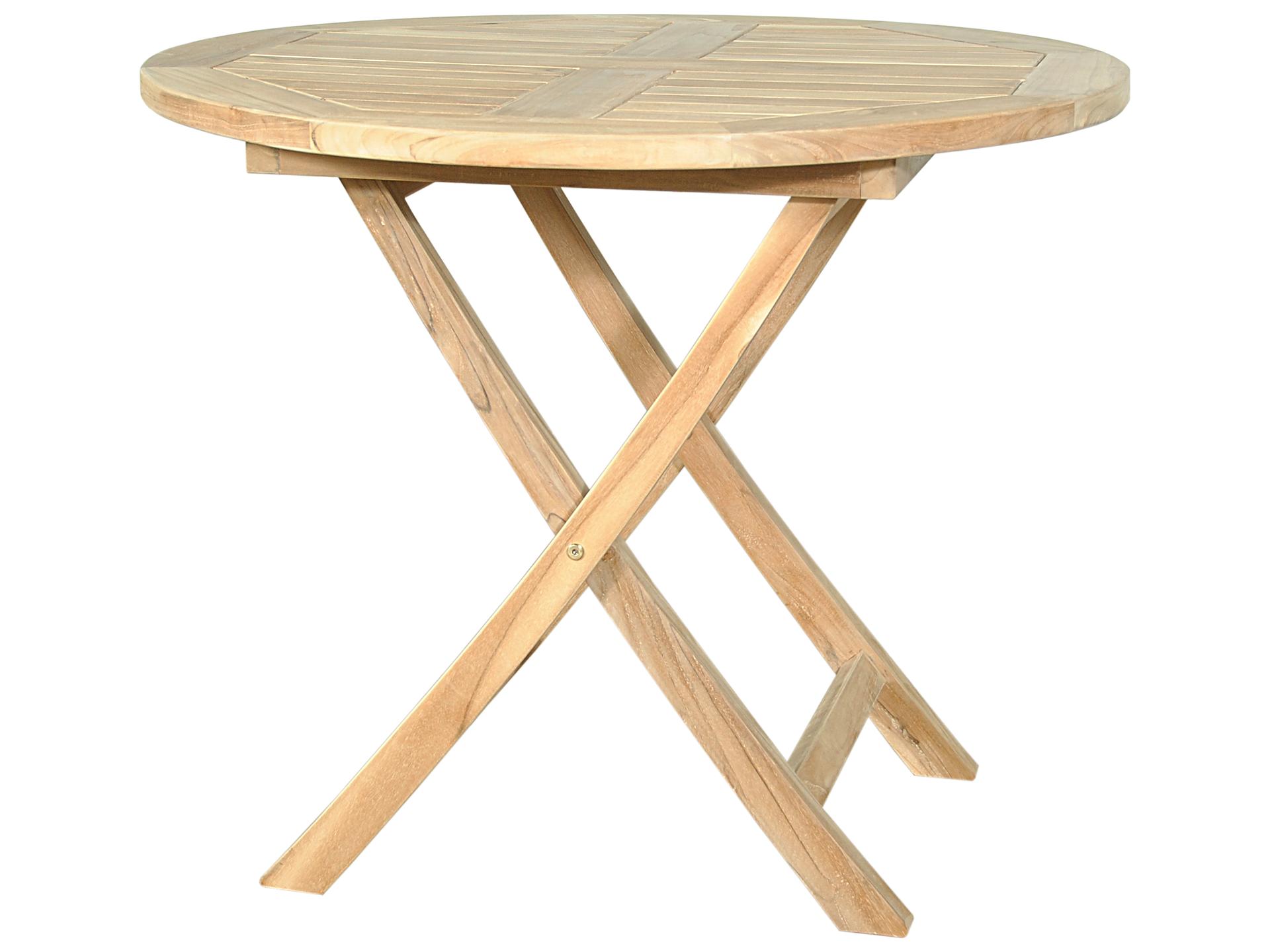 Bahama 35-Inch Round Folding Dining Table in Natural Teak