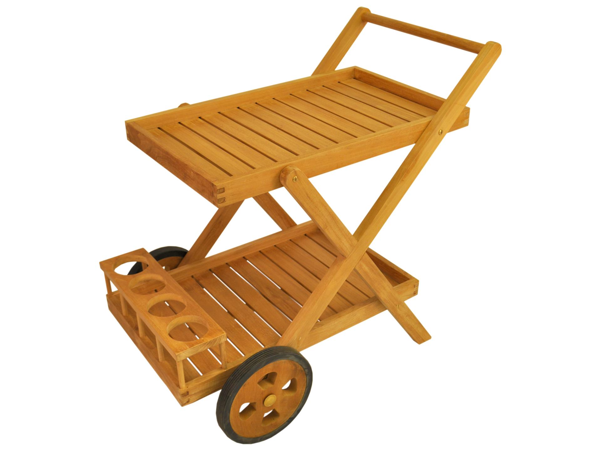 Cobana Serving Trolley Cart with Bottle Holder in Natural Teak