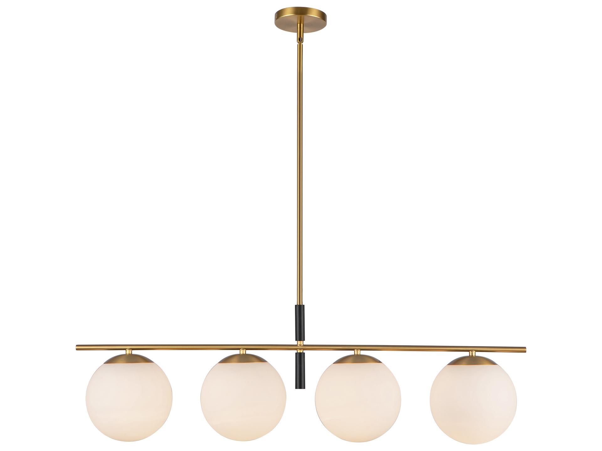 Zuri 4-Light Linear Pendant Light in Brushed Gold and Opal Glass