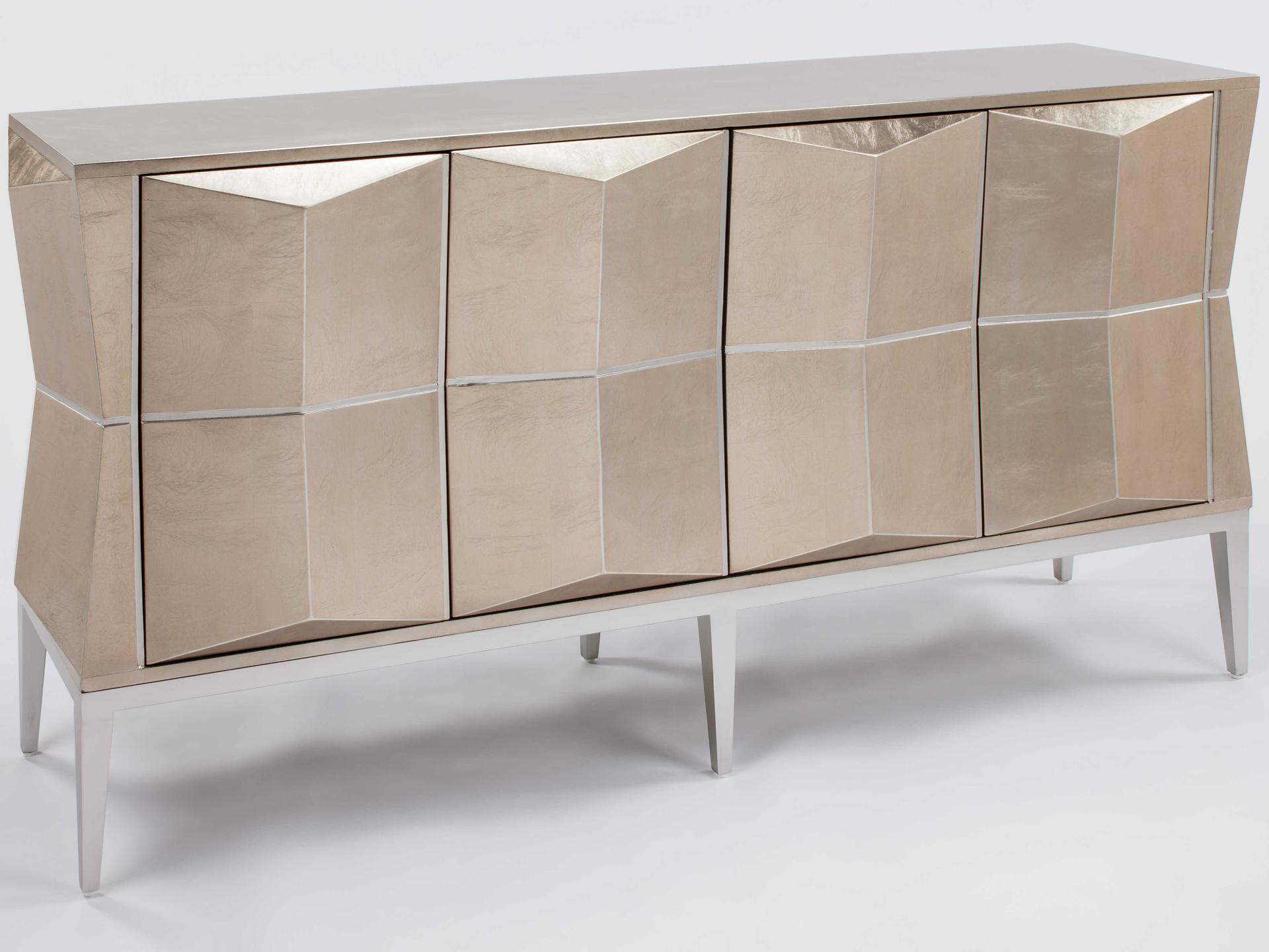 73-Inch Champagne Silver Sideboard with Facet Cut Doors