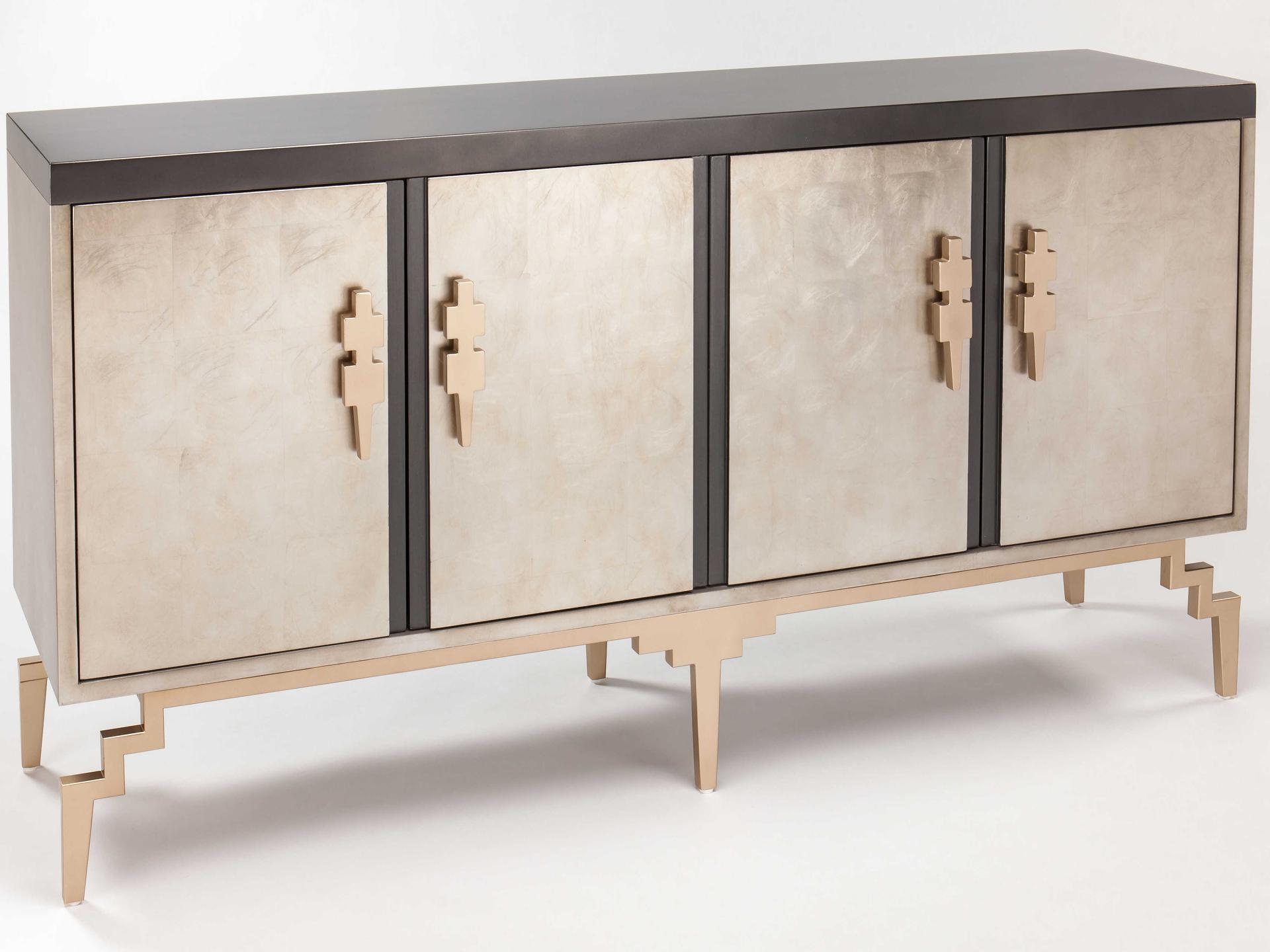 68 Gold Silverleaf Champagne Buffet Sideboard with Glass Top