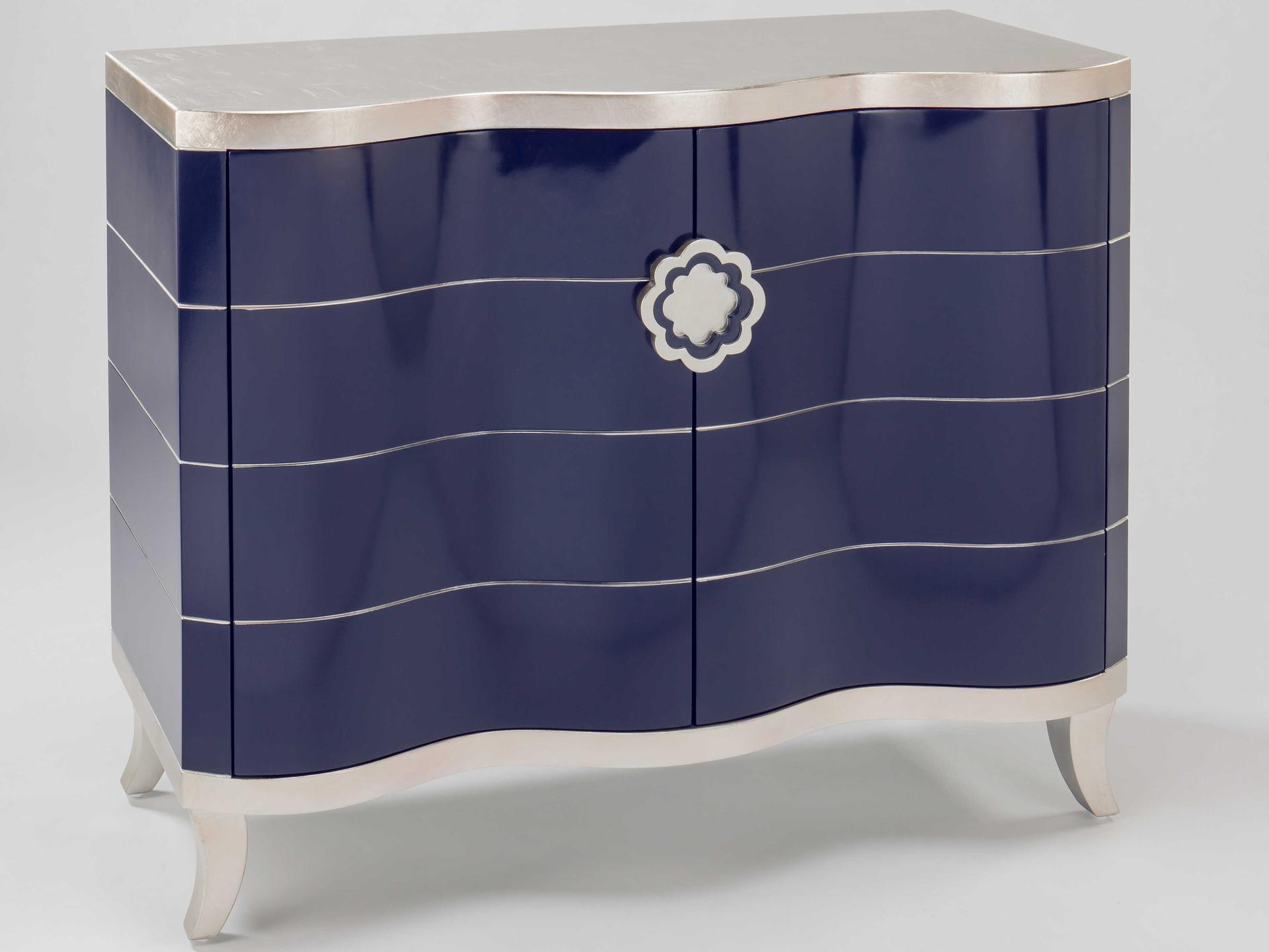 Blue Champagne Silver Accent Chest Handpainted Wood
