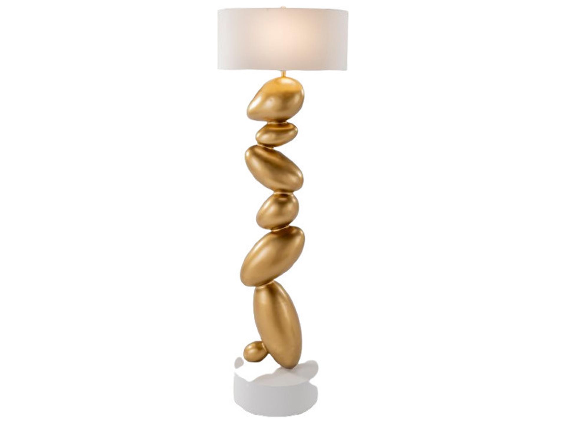 Gold White Hand-Painted Floor Lamp with Dimmer