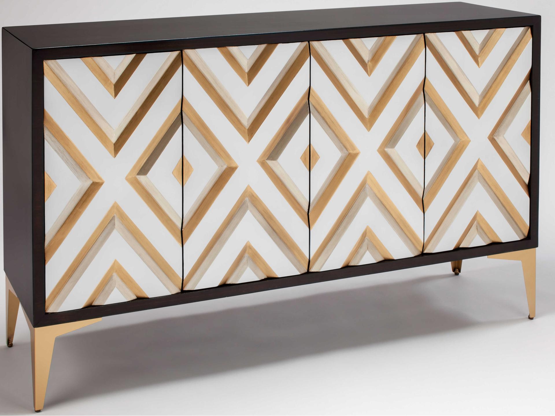 Grained Kona Diamond 4-Door Sideboard with Gold Metal Legs