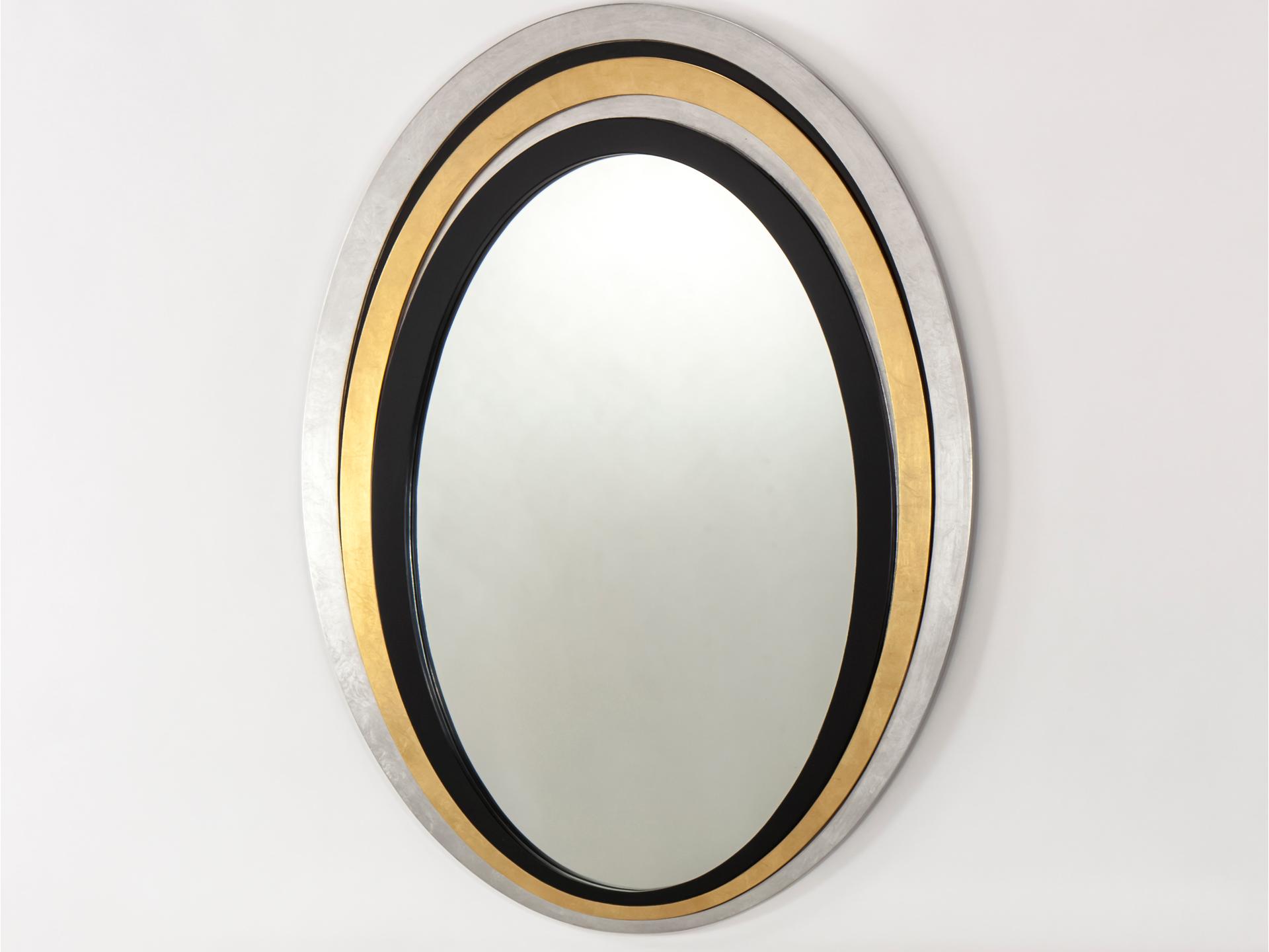 Silverleaf Goldleaf Black Oval Wall Mirror Hand-Painted Frame
