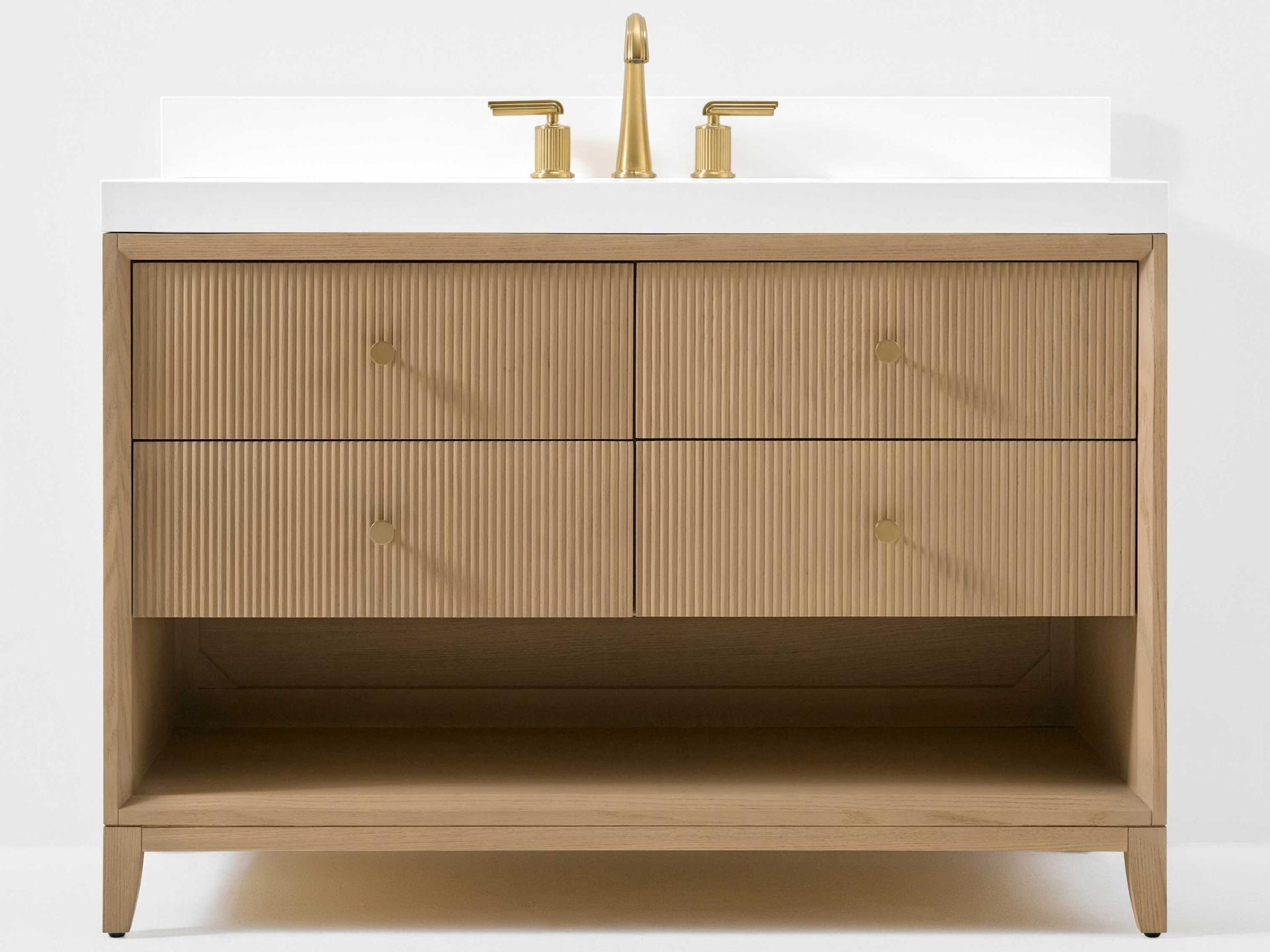 Momo 48 Inch Single Bathroom Vanity Oak White Quartz Top
