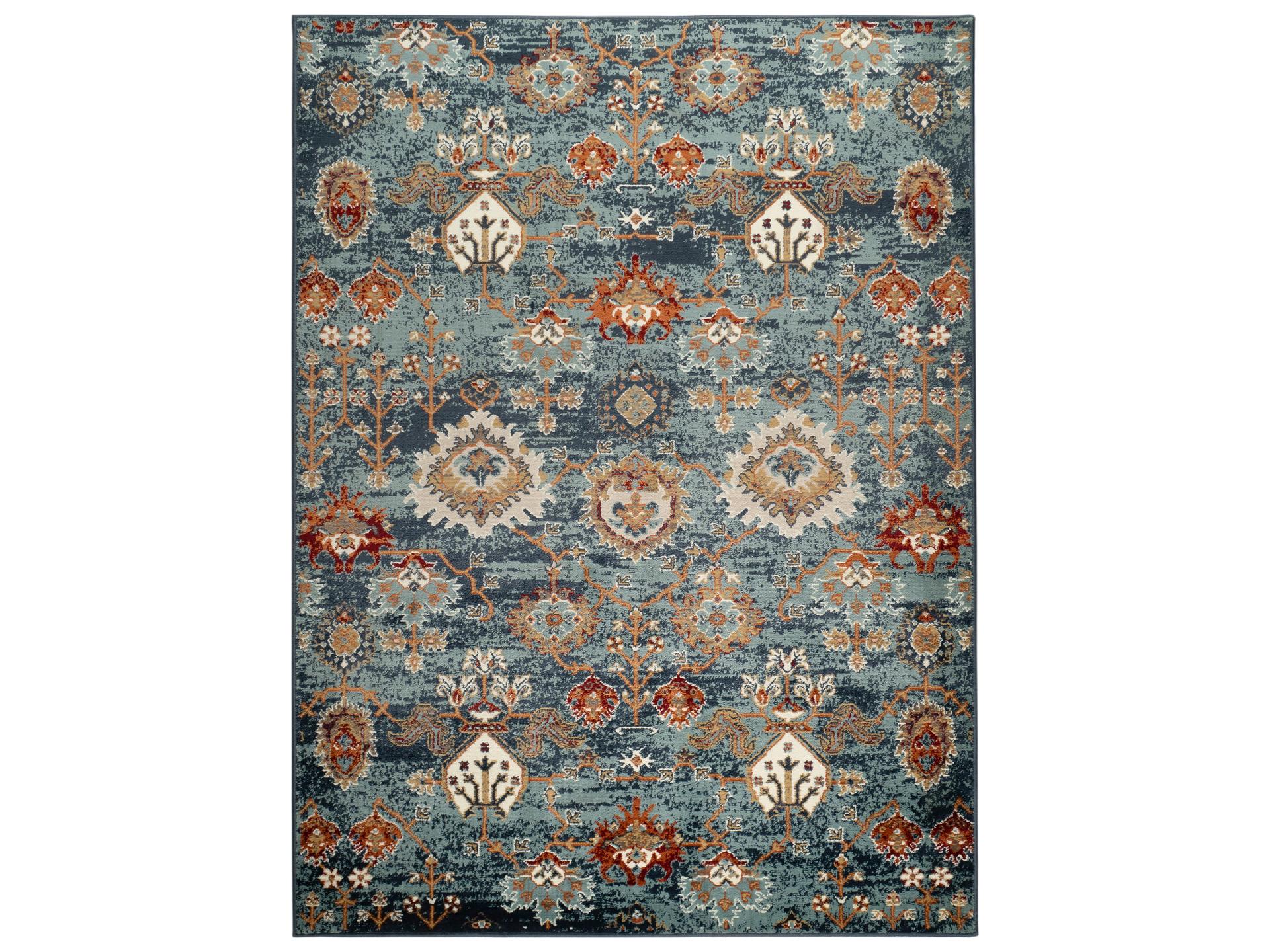 Allure Classic Power-Loomed Oriental Area Rug in Teal Blue