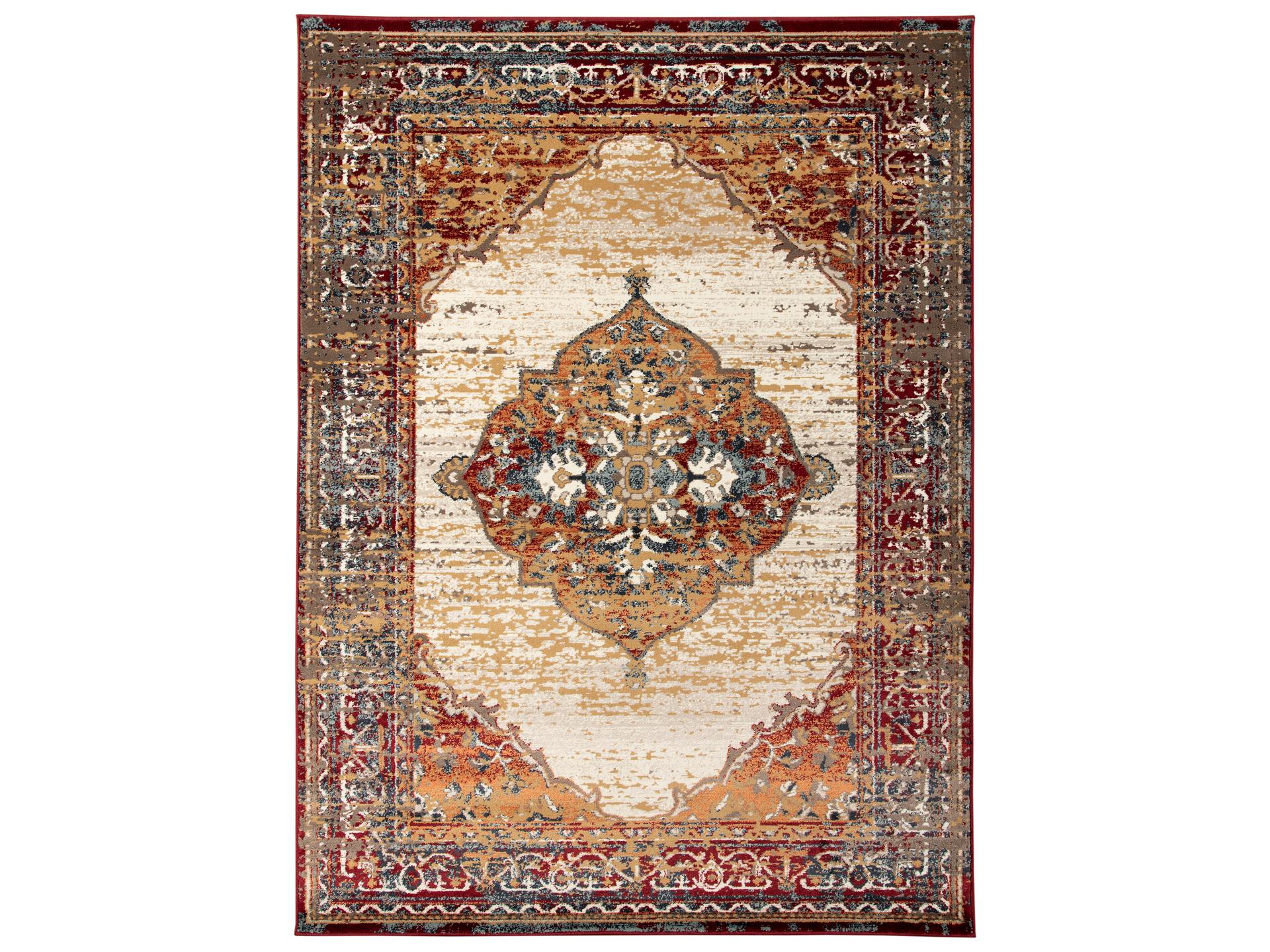 Allure 100% Polypropylene Power-Loomed Traditional Medallion Area Rug in Red and Brown