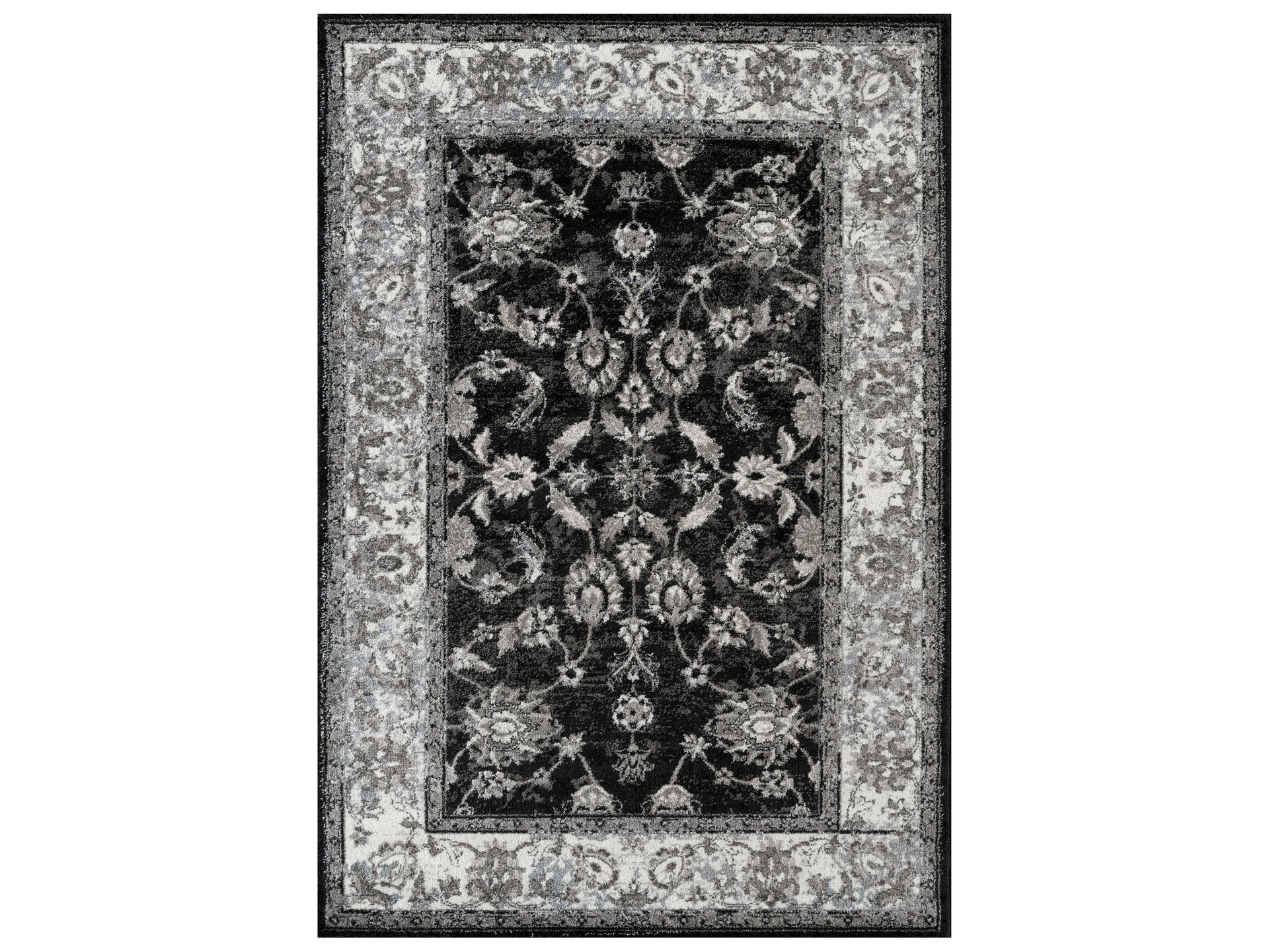 Alexandria Power-Loomed Area Rug in Black Ivory