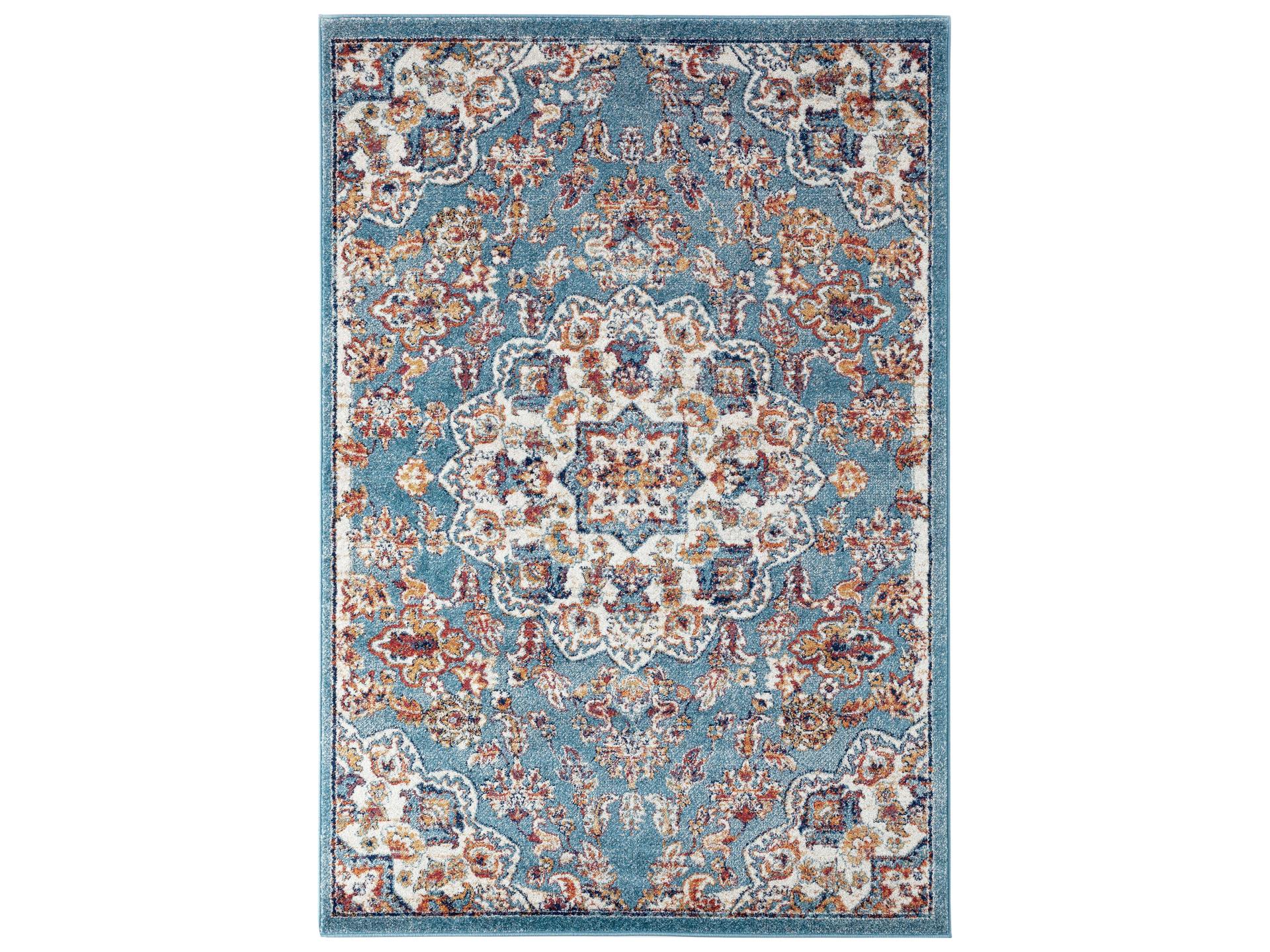 Alexandria Power-Loomed Area Rug in Sea Blue Medallion