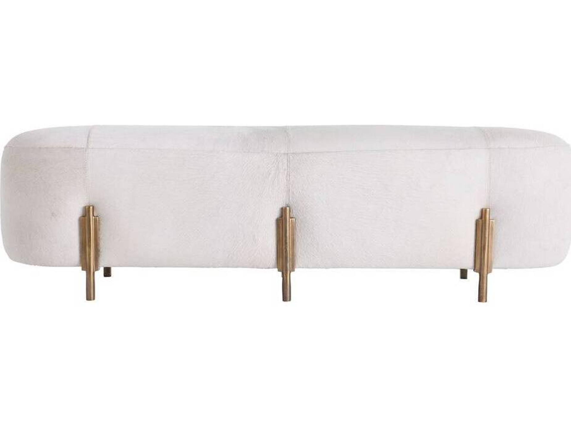 Justin Upholstered Accent Bench White Hair On Hide Antique Brass