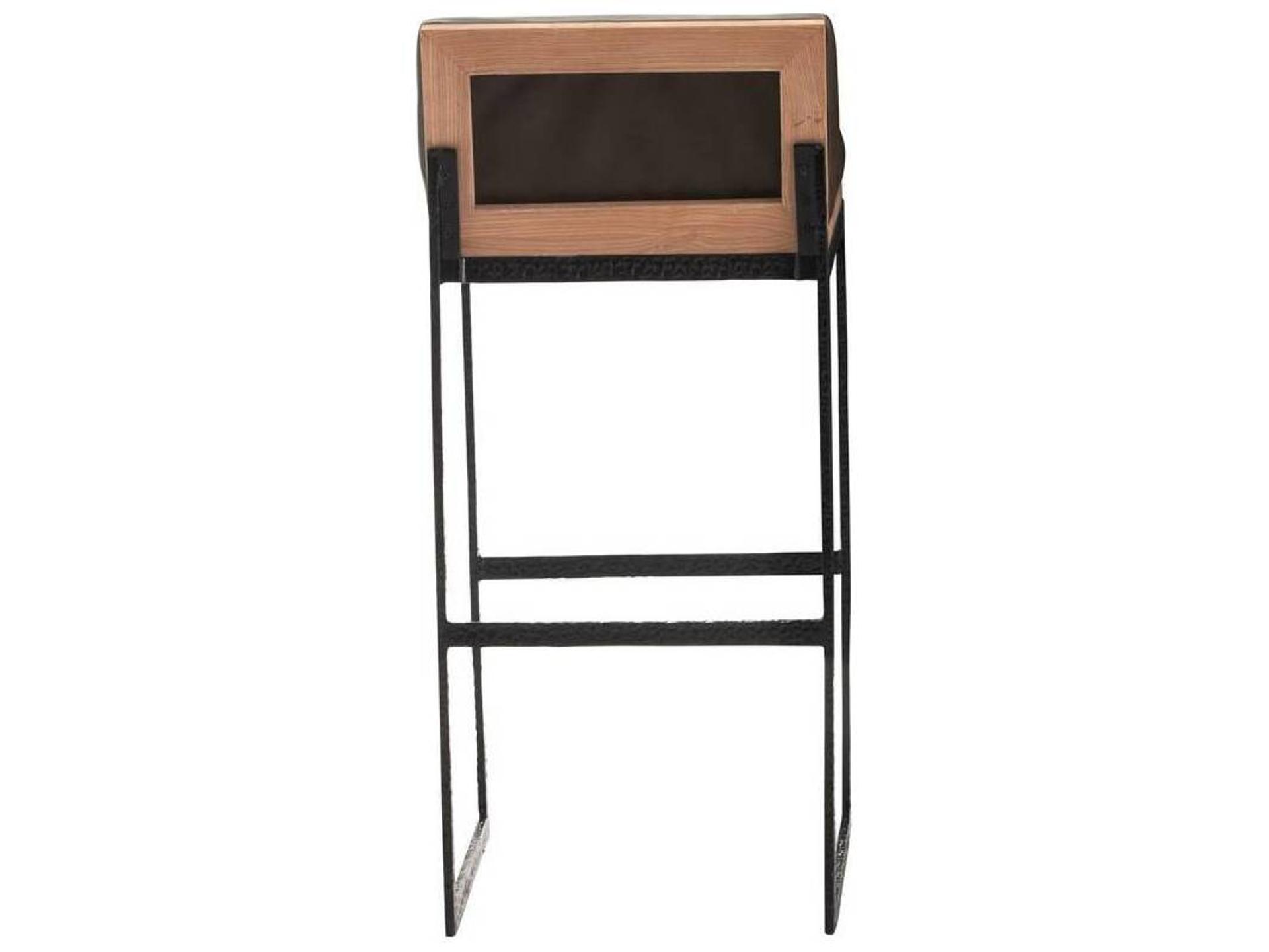 Arteriors Home Marmont Ore Blackened Iron Leather Oak Wood Bar Stool
