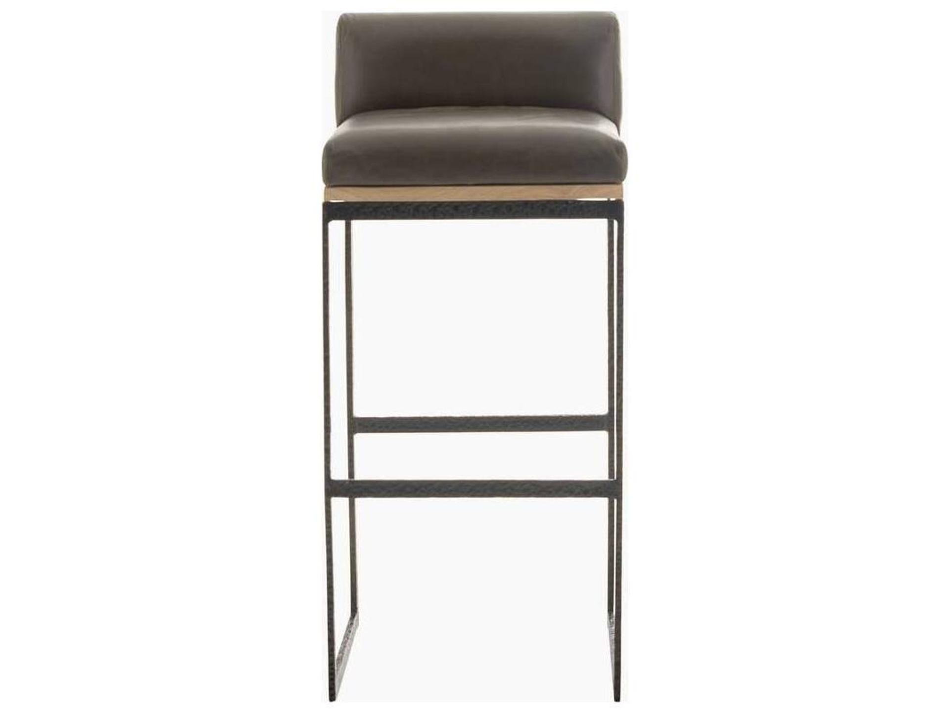 Arteriors Home Marmont Ore Blackened Iron Leather Oak Wood Bar Stool