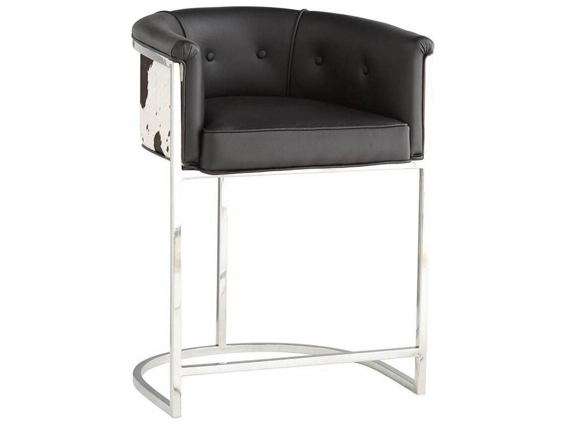 Calvin Black And White Hide Polished Nickel Leather Counter Stool