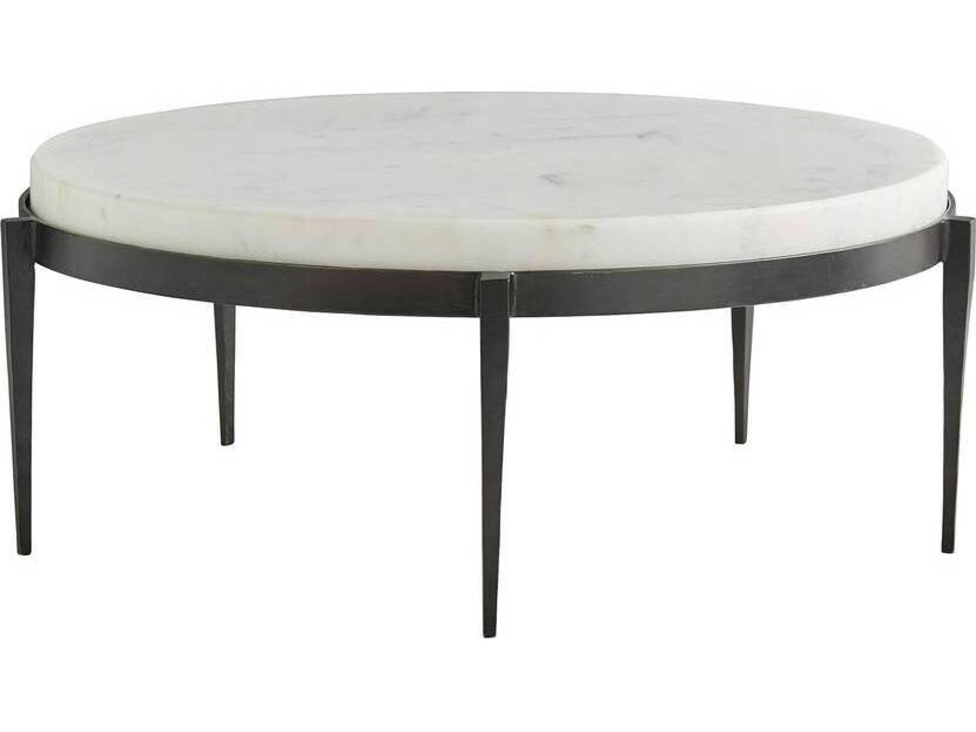 Kelsie Round White Marble and Black Iron Cocktail Table