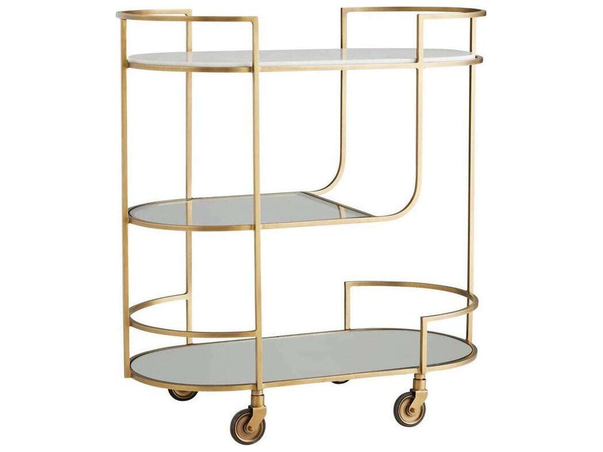 Trainor Bar Cart Antique Brass Marble