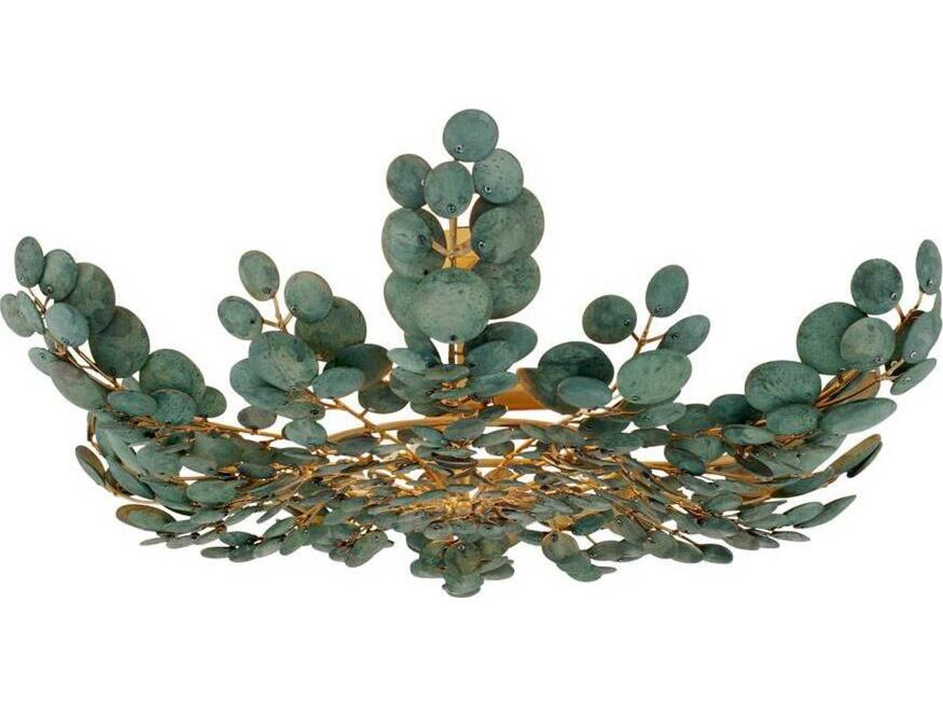 Bilal 3-Light Flush Mount Ceiling Light in Antique Brass and Eucalyptus Coconut Shell