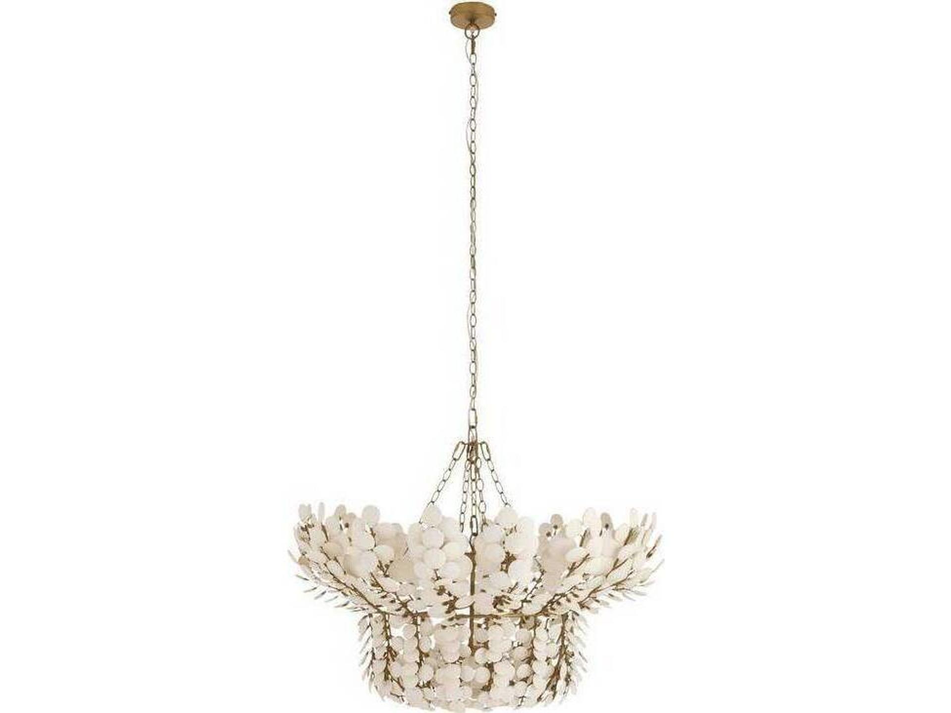 8-Light Bilal Chandelier with Ivory Coconut Shells and Antique Brass