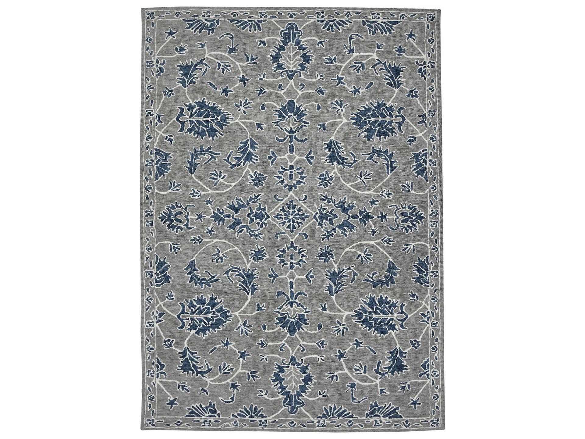 Romania Hand-Hooked Wool Area Rug in Gray Floral