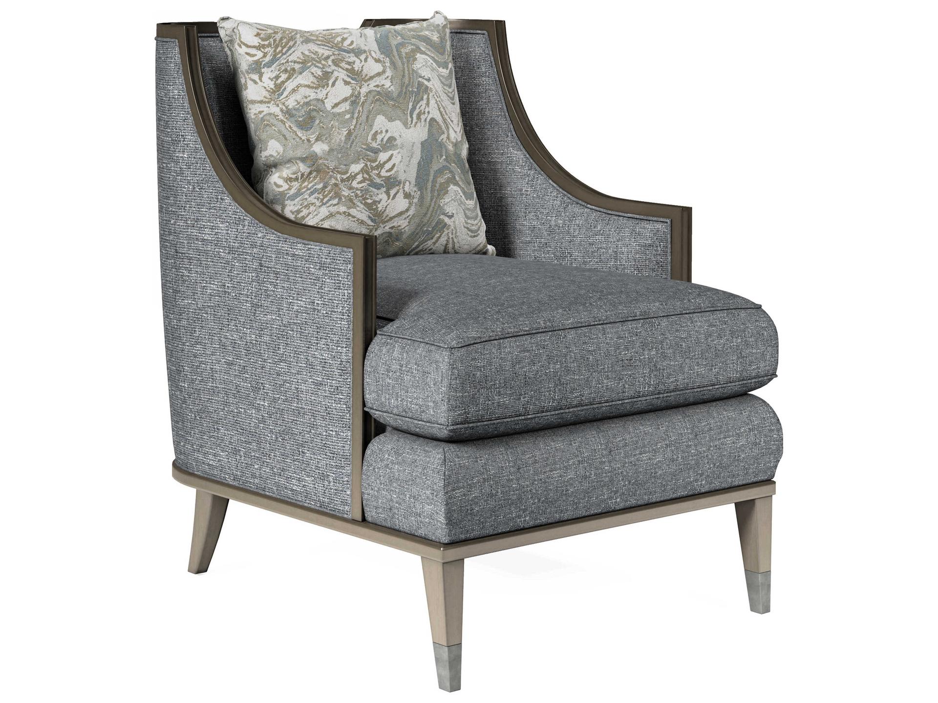 Intrigue Harper Upholstered Arm Chair in Mica Finish with Toss Pillow