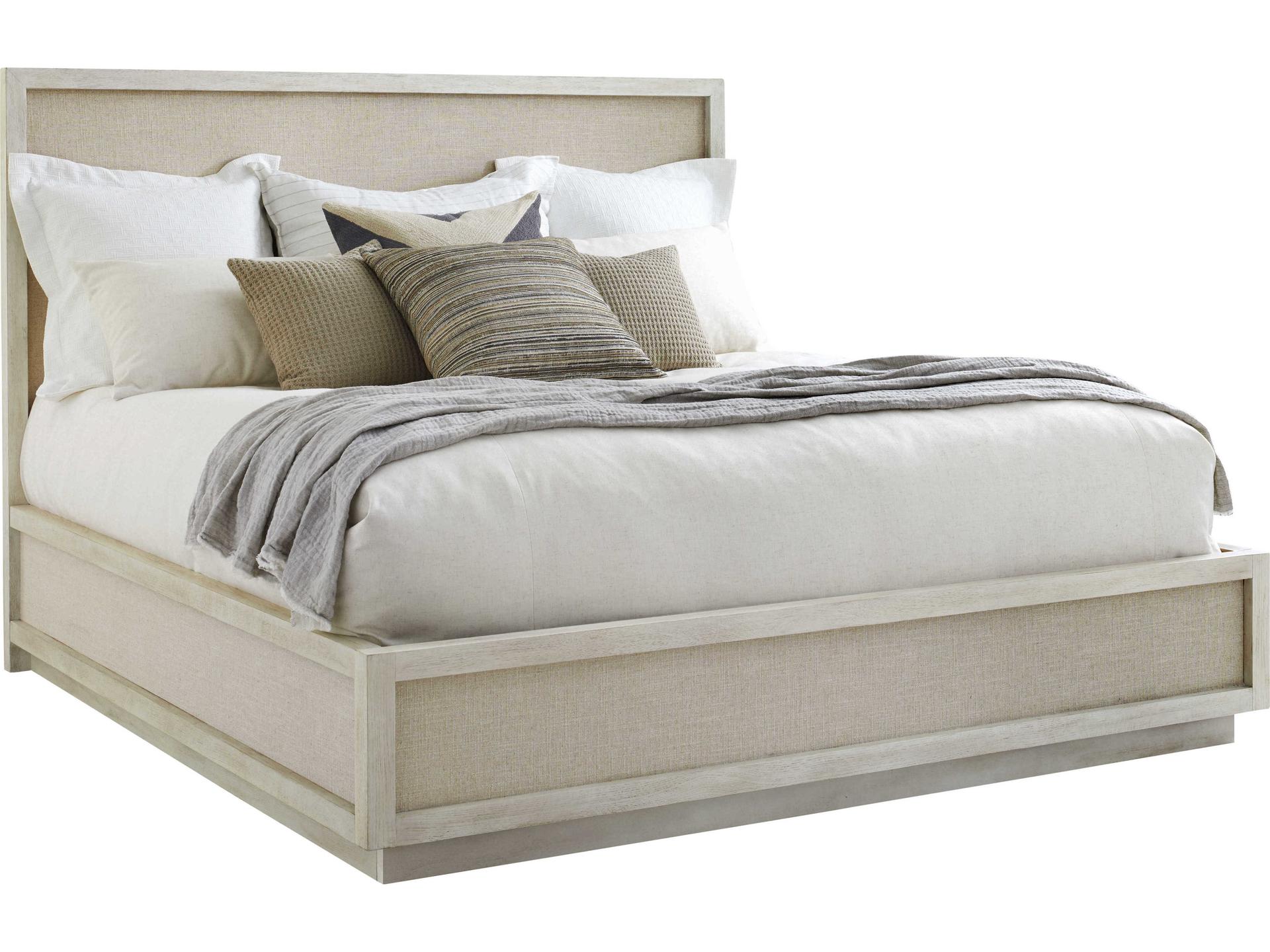Cotiere Queen Panel Bed in Linen with Upholstered Headboard