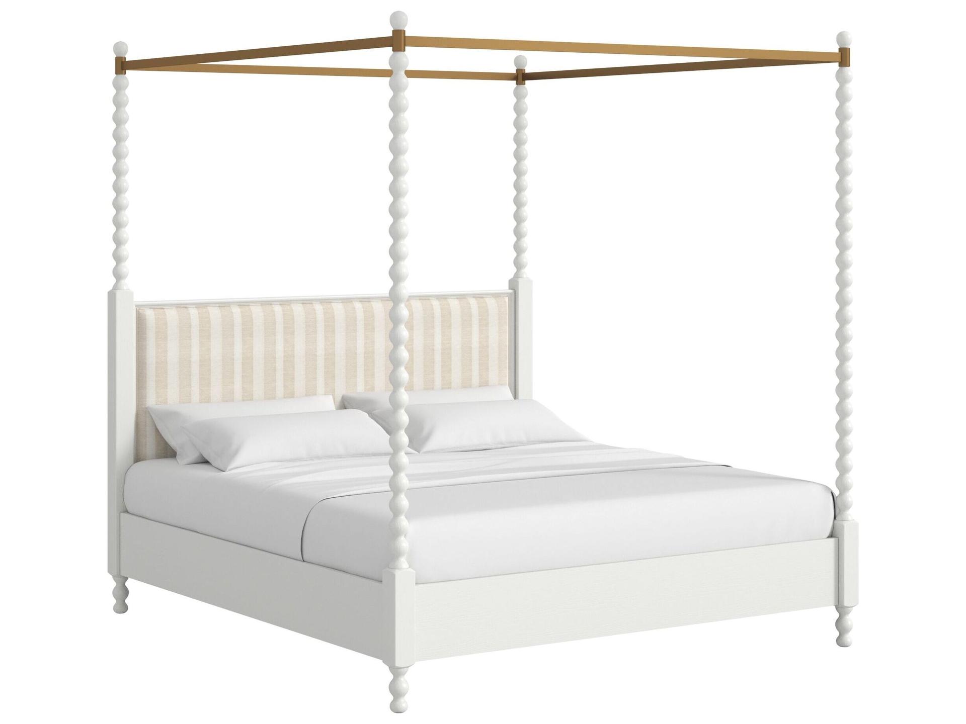 ART Furniture Haven King Upholstered Canopy Poster Bed Warm White Transitional