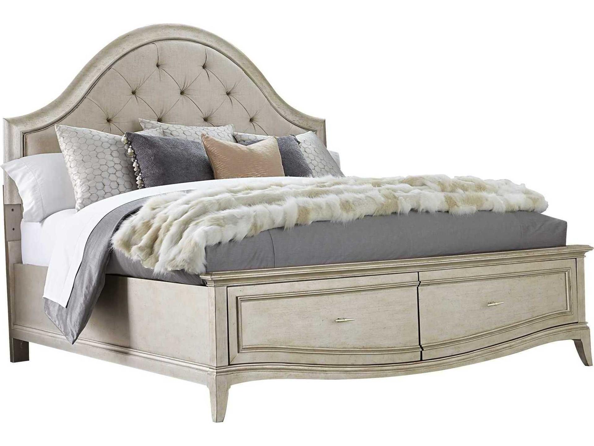 Starlite King Upholstered Panel Bed with Storage in Silver Bezel