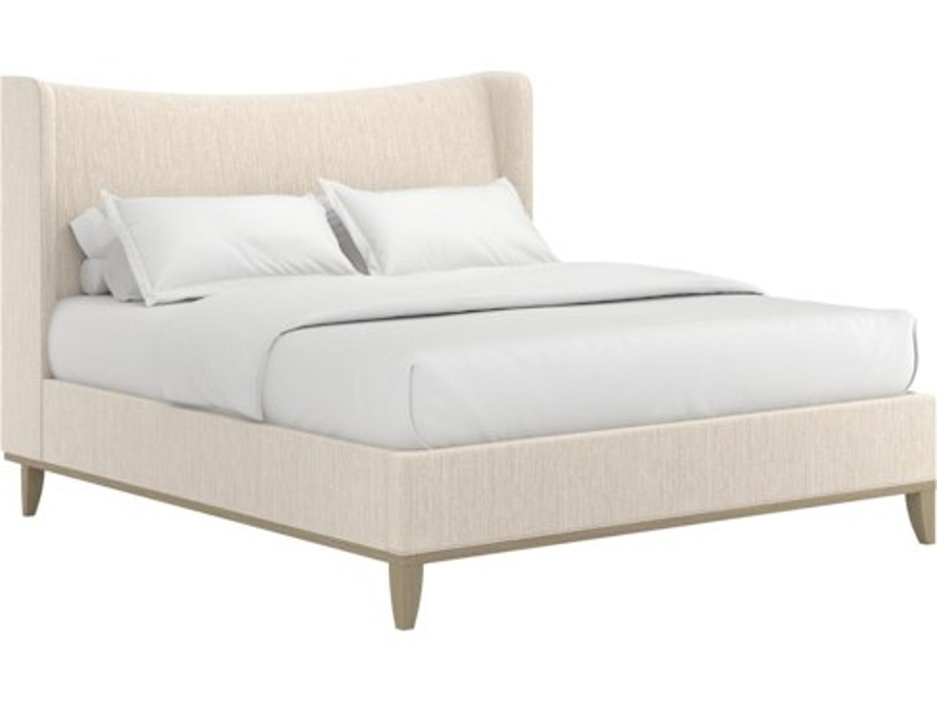Edwin Wing Shelter Queen Upholstered Bed in Creme Fabric