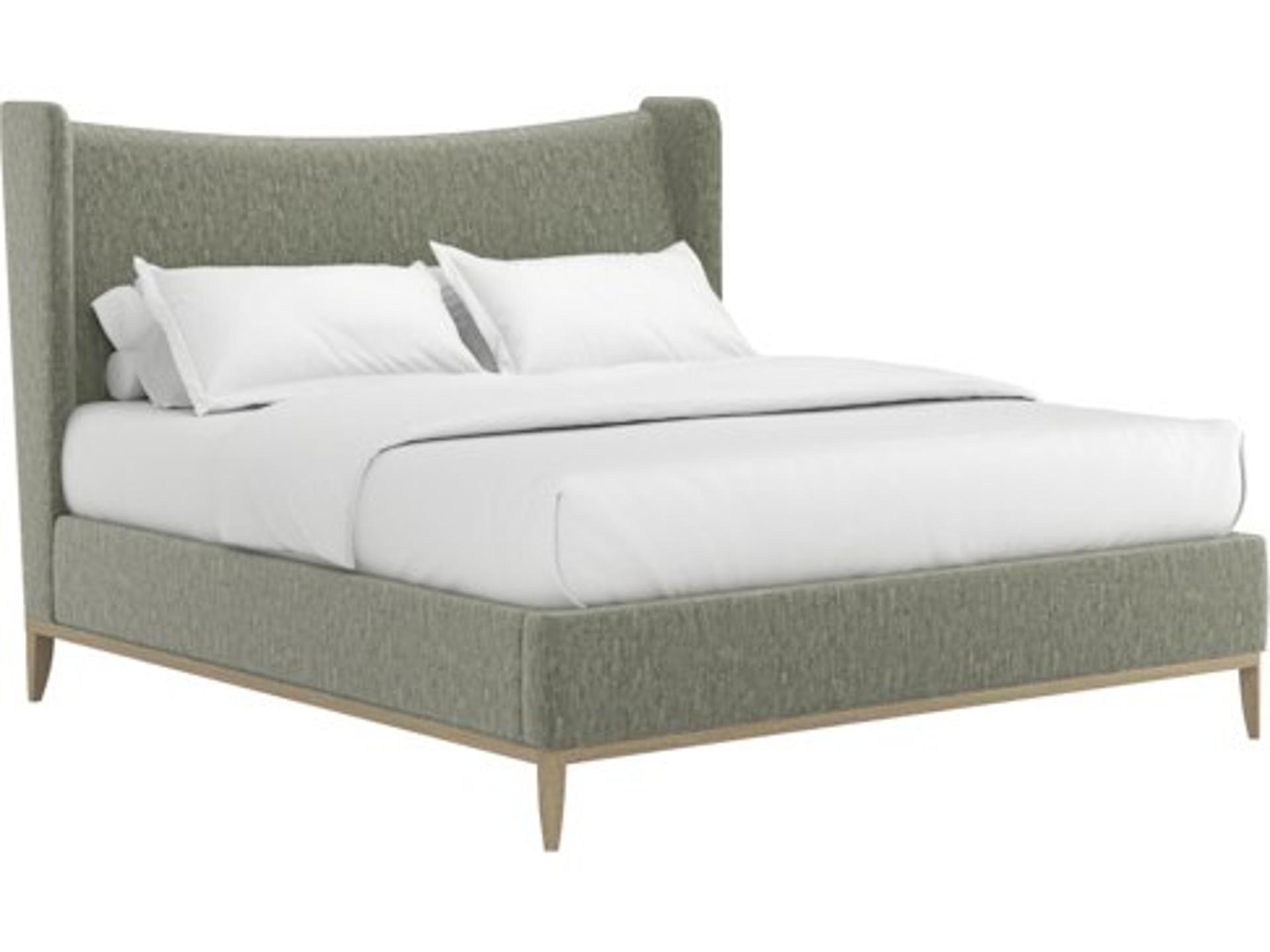 Edwin King Wing Shelter Upholstered Bed in Celery