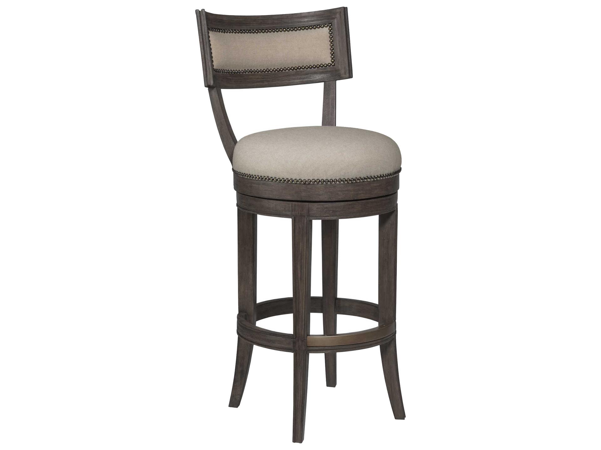 Home Aperitif Swivel Bar Stool in Greige Fabric and Antico Brown Wood