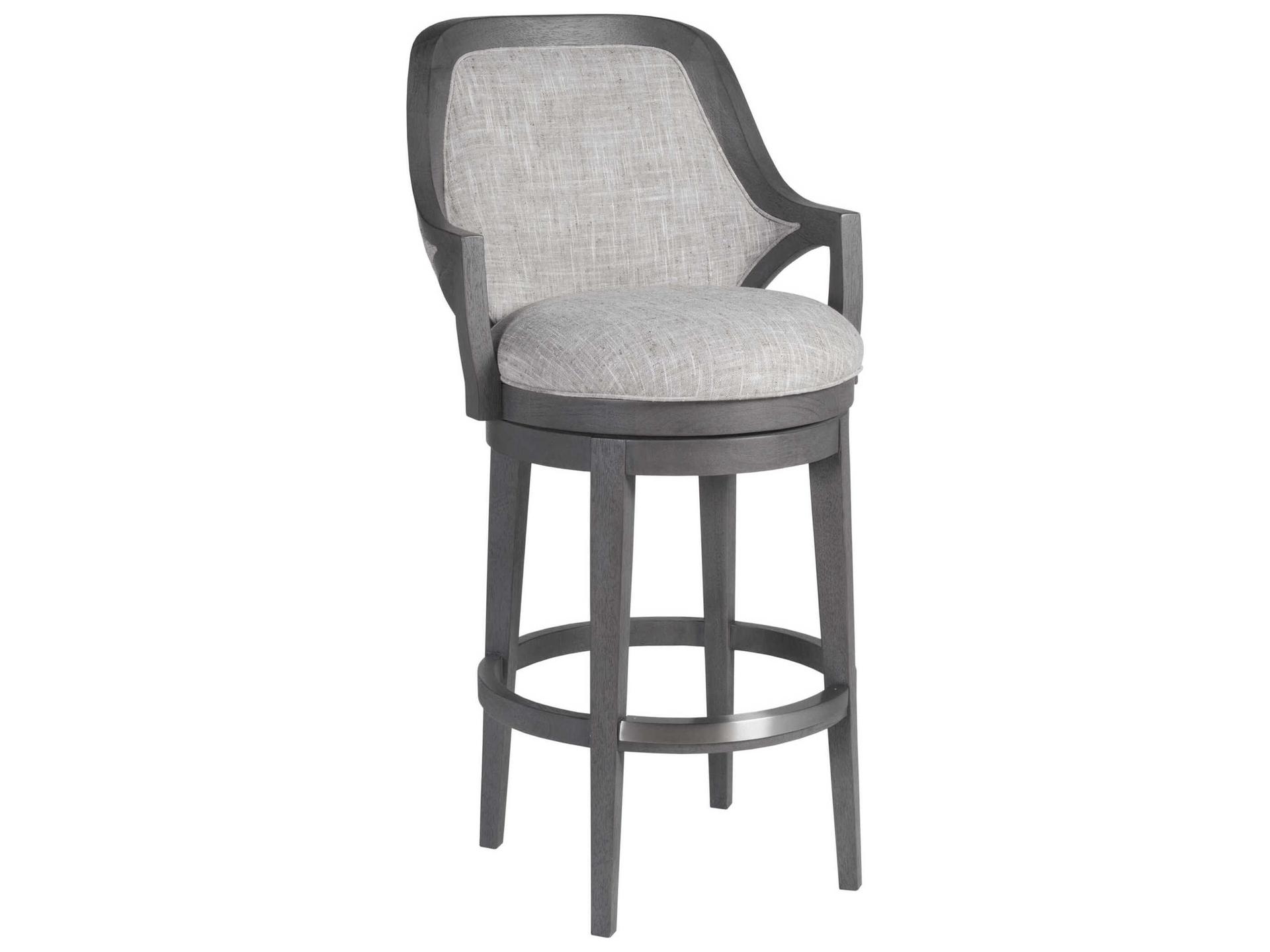 Home Appellation Swivel Bar Stool in Taupe Performance Fabric and Gray Wood