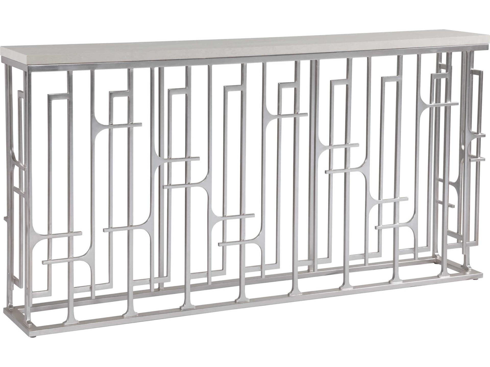 Home Mar Monte Grate Rectangular Marble Console Table with Warm Silver Leaf