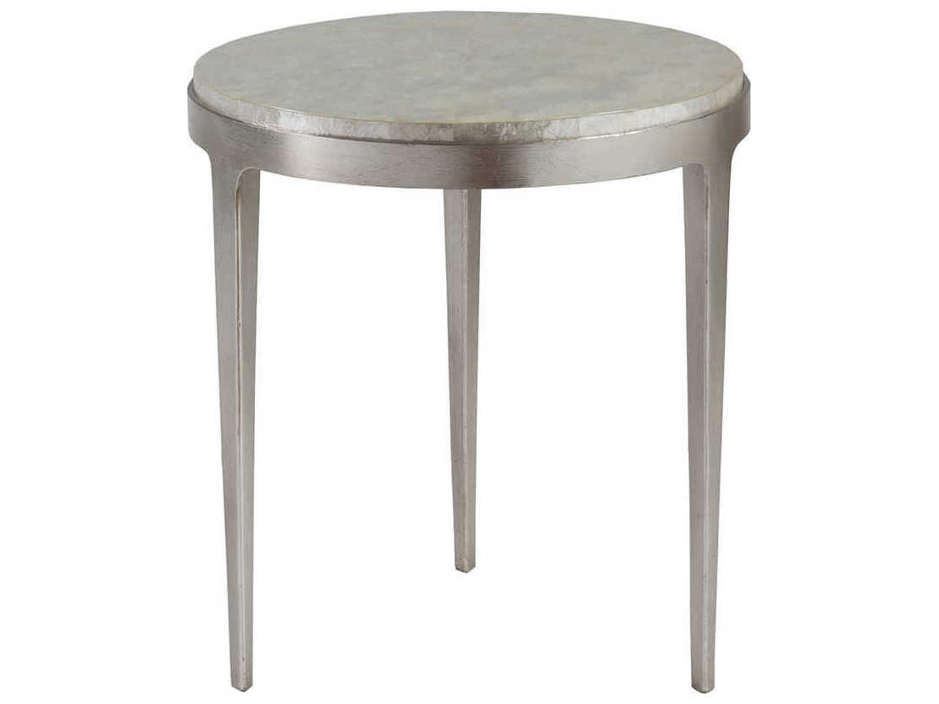 Home Gravitas Round Spot End Table Capiz Shell Champagne Iron